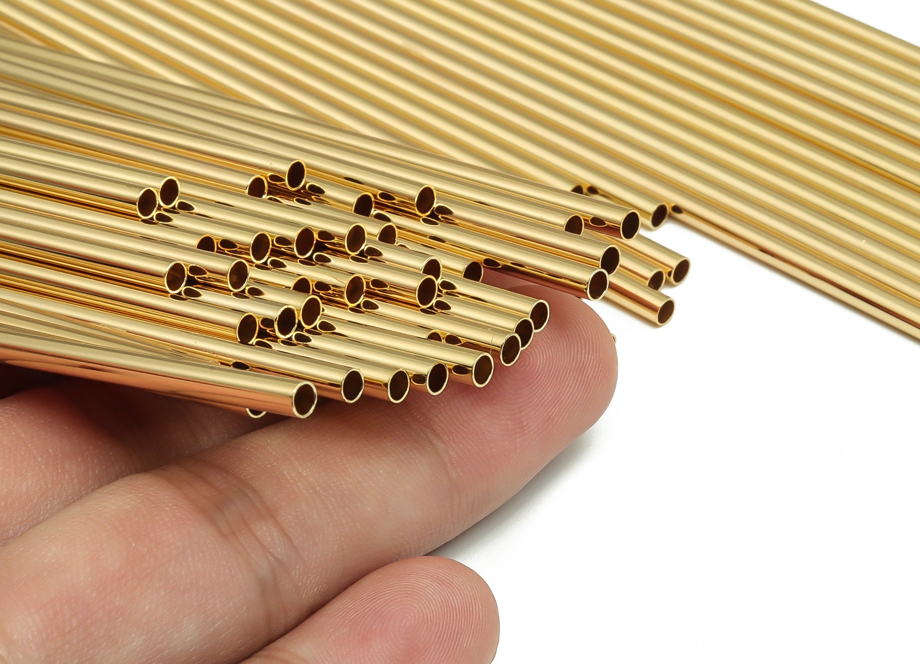 Brass Himmeli Tubes -Brass Himmeli DIY Tube Beads - Geometric Shapes - For Air Plants - 18k Real Gold Plated Brass -3x0.2x120mm- RGP4050-120 - DOMEDBAZAAR