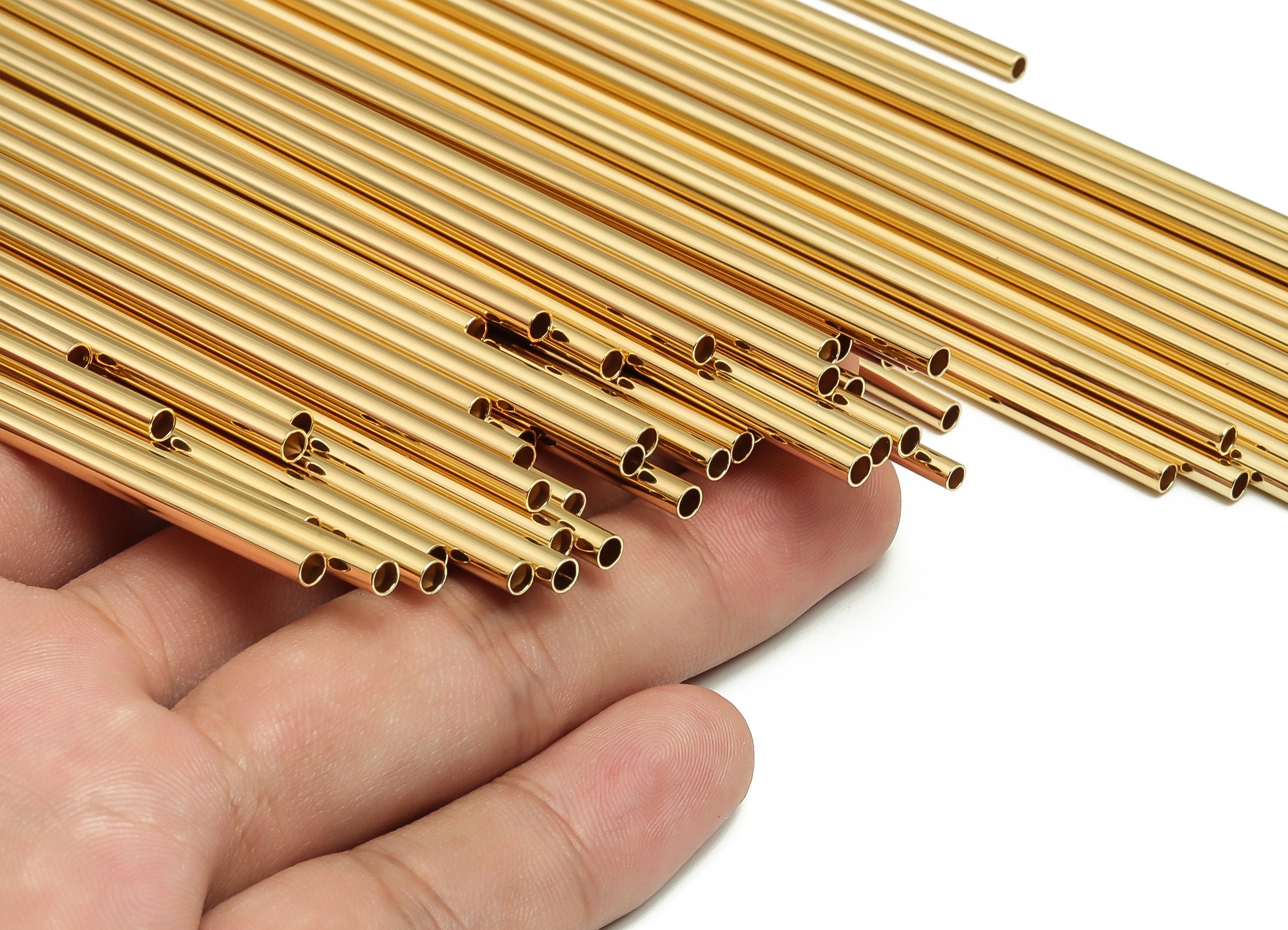 Brass Himmeli Tubes -Brass Himmeli DIY Tube Beads - Geometric Shapes - For Air Plants - 18k Real Gold Plated Brass -3x0.2x275mm- RGP4050-275 - DOMEDBAZAAR