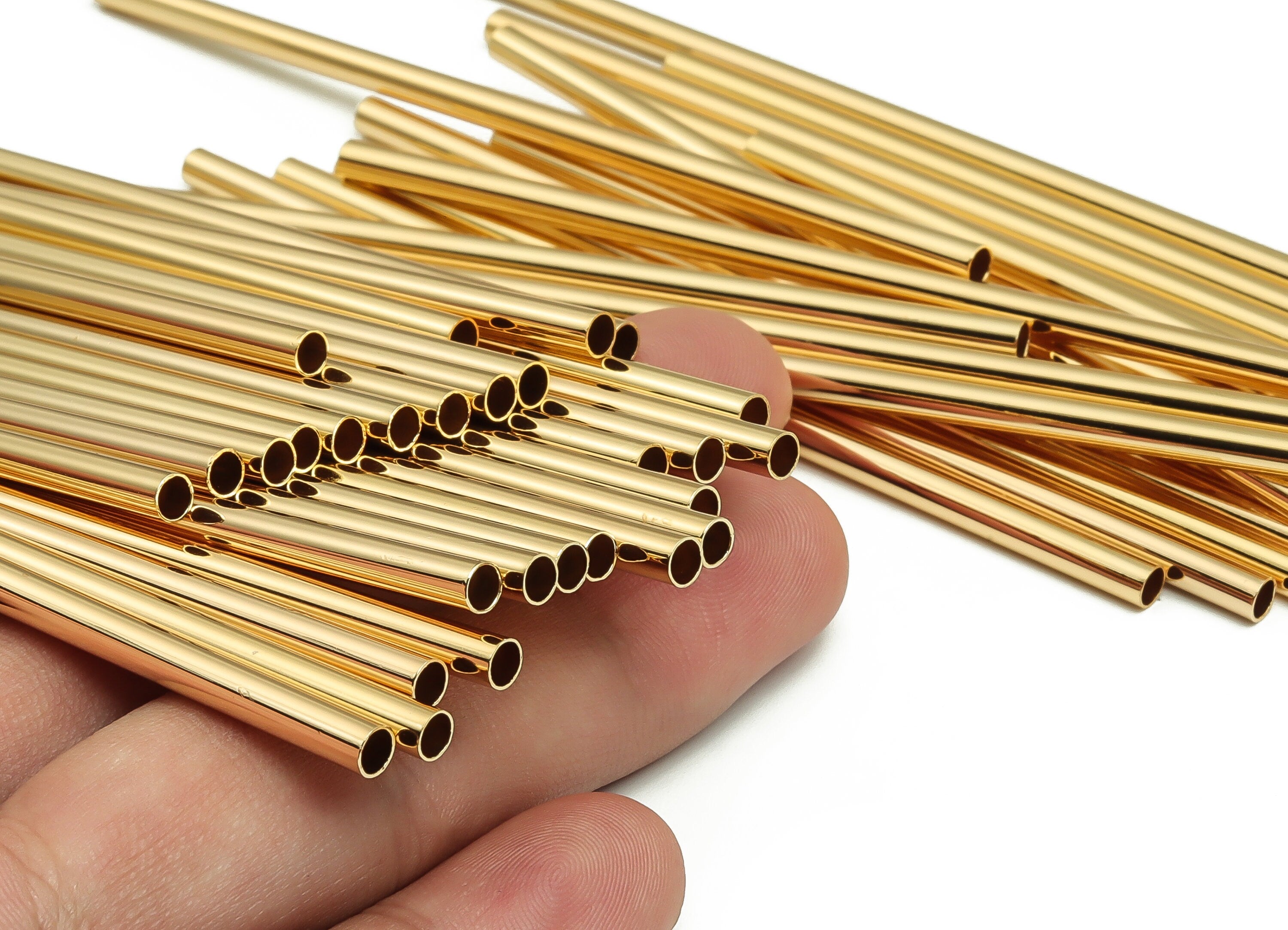 Brass Himmeli Tubes -Brass Himmeli DIY Tube Beads - Geometric Shapes - For Plants - 18k Real Gold Plated Brass -3.5x0.2x100mm - RGP4051-100 - DOMEDBAZAAR
