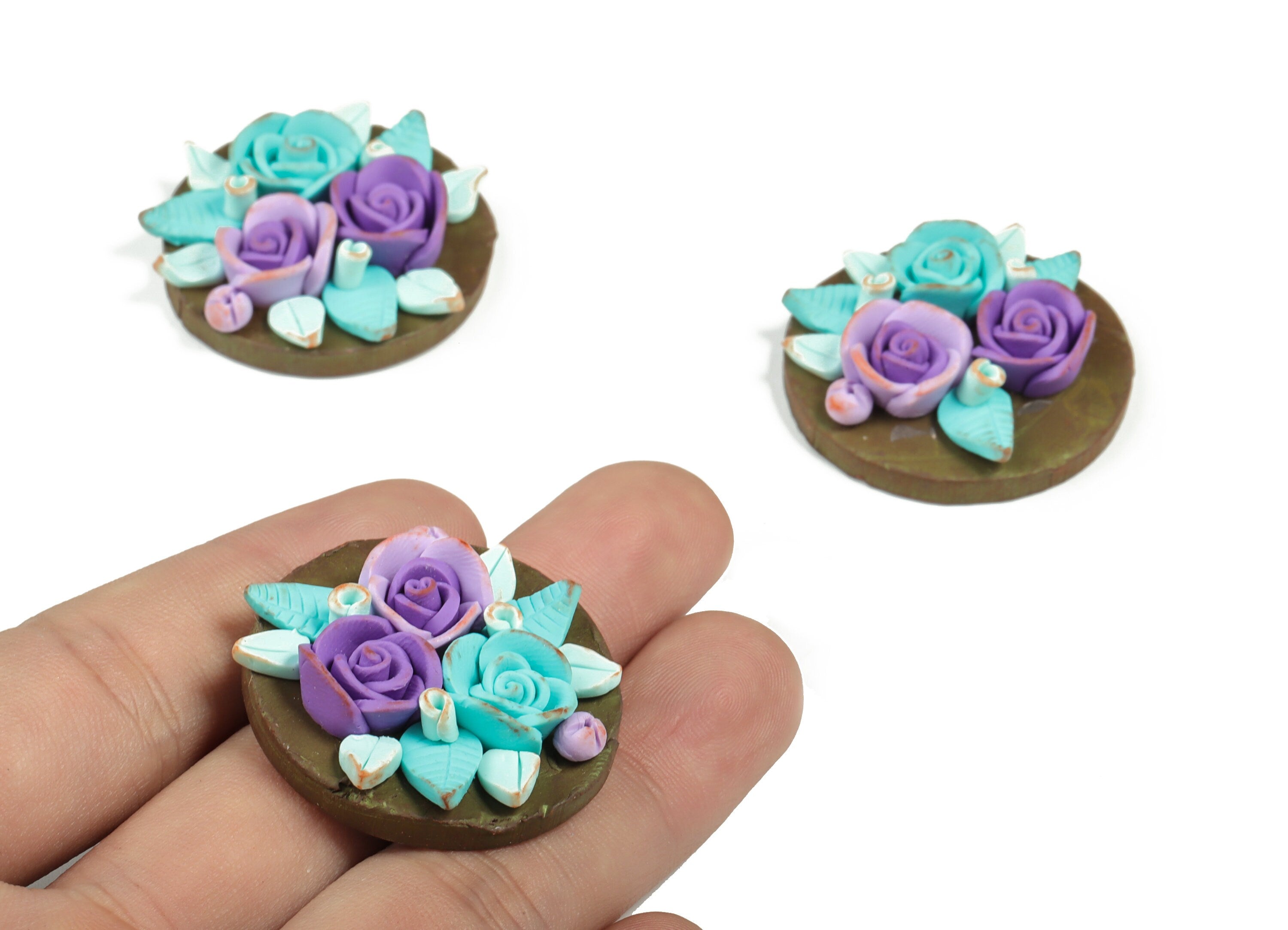 PolymerClay Round Flower Earring Charms - PolymerClay Circle Flower Pandant - Earring Finding - Jewelry Handmade - 34.42x34x10.2mm - PC2269B - DOMEDBAZAAR