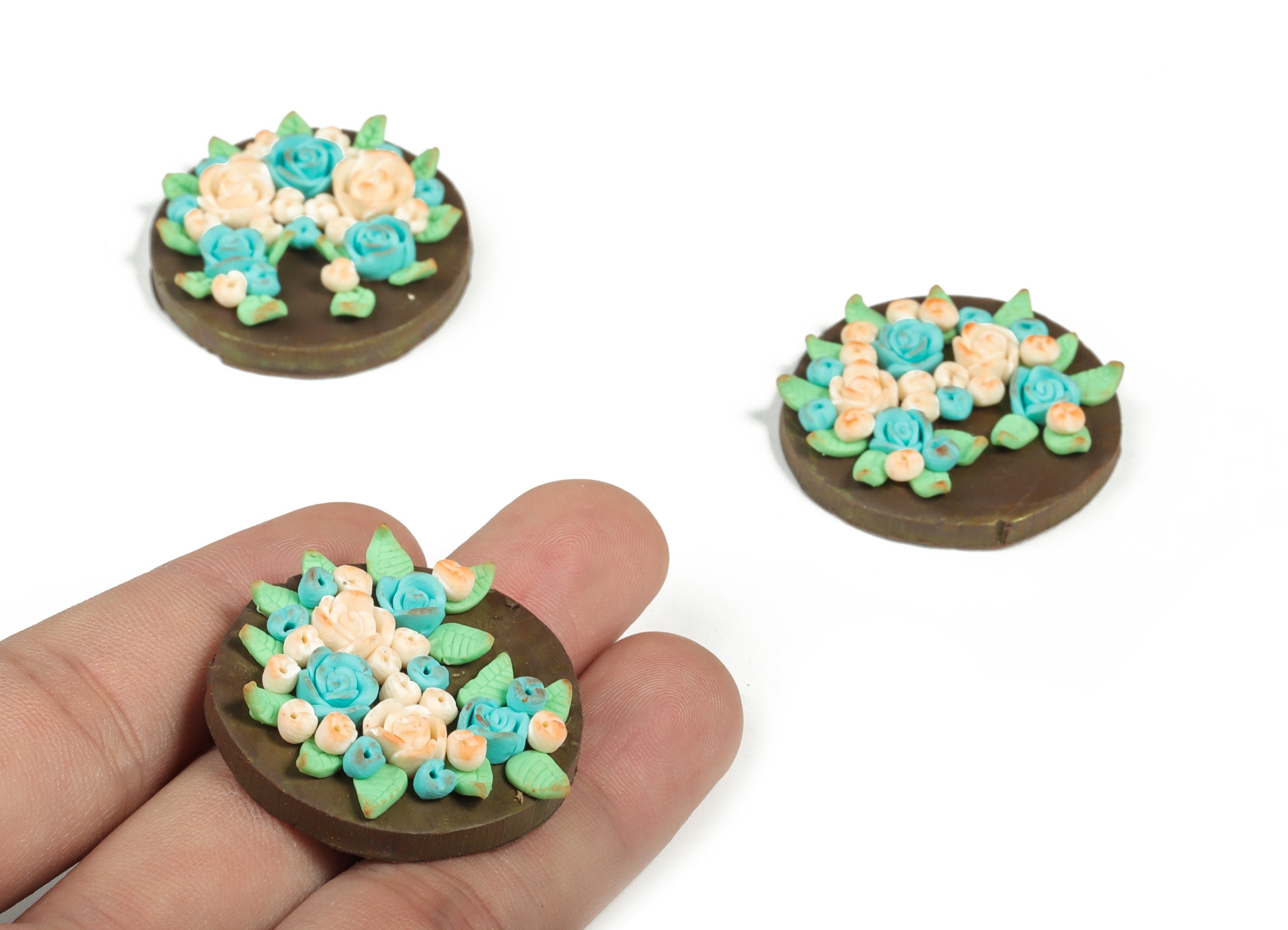 PolymerClay Round Flower Earring Charms - PolymerClay Circle Flower Pandant - Earring Finding - Jewelry Handmade - 35.15x33x8.6mm - PC2269C - DOMEDBAZAAR