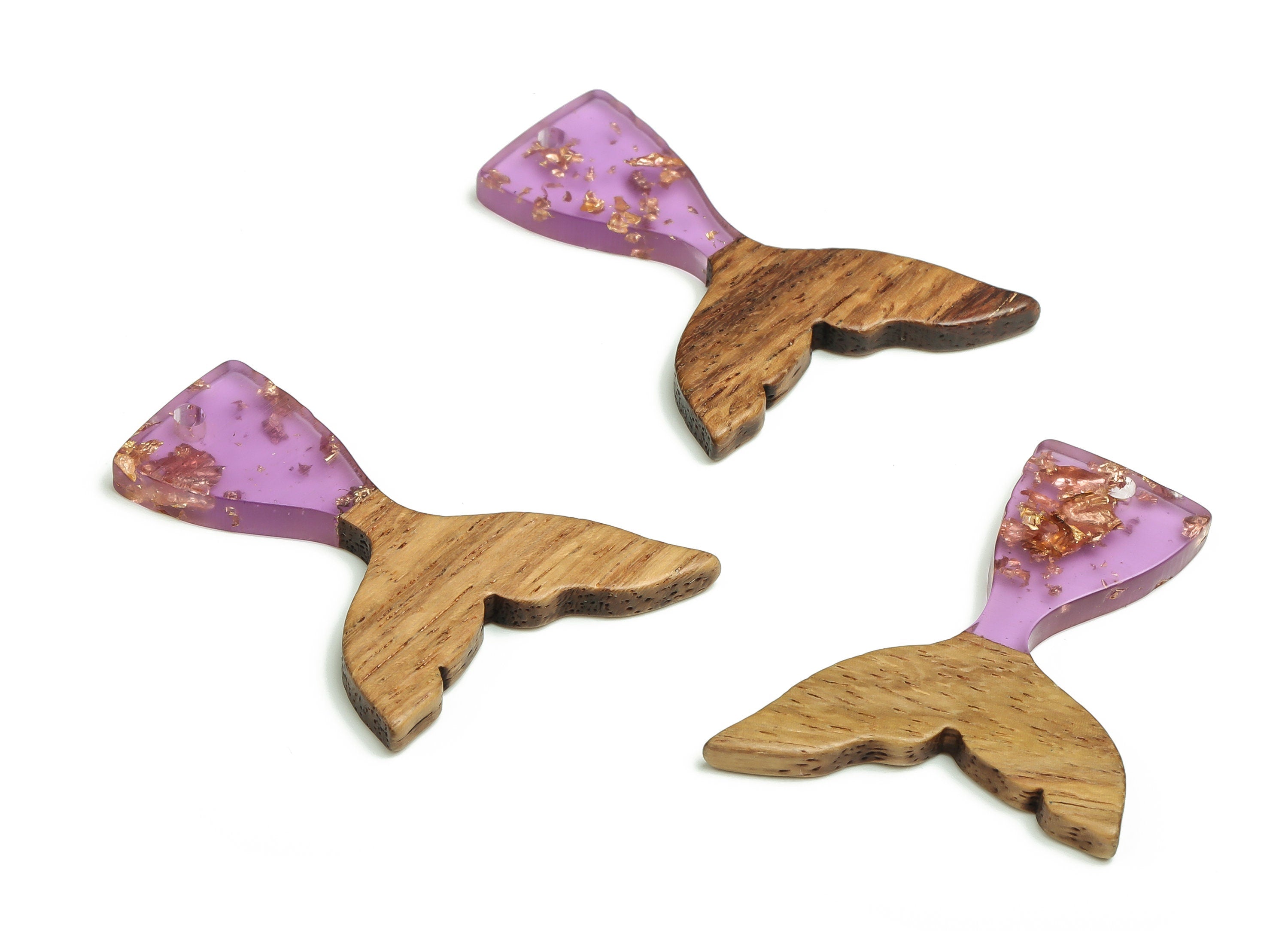 Walnut Wood Fish tail Charms - Resin Fish tail Pendant - Purple & Coffee Resin Fish tail - Jewelry Supplies - 38.49x27.99x3.08mm - BB1101A - DOMEDBAZAAR