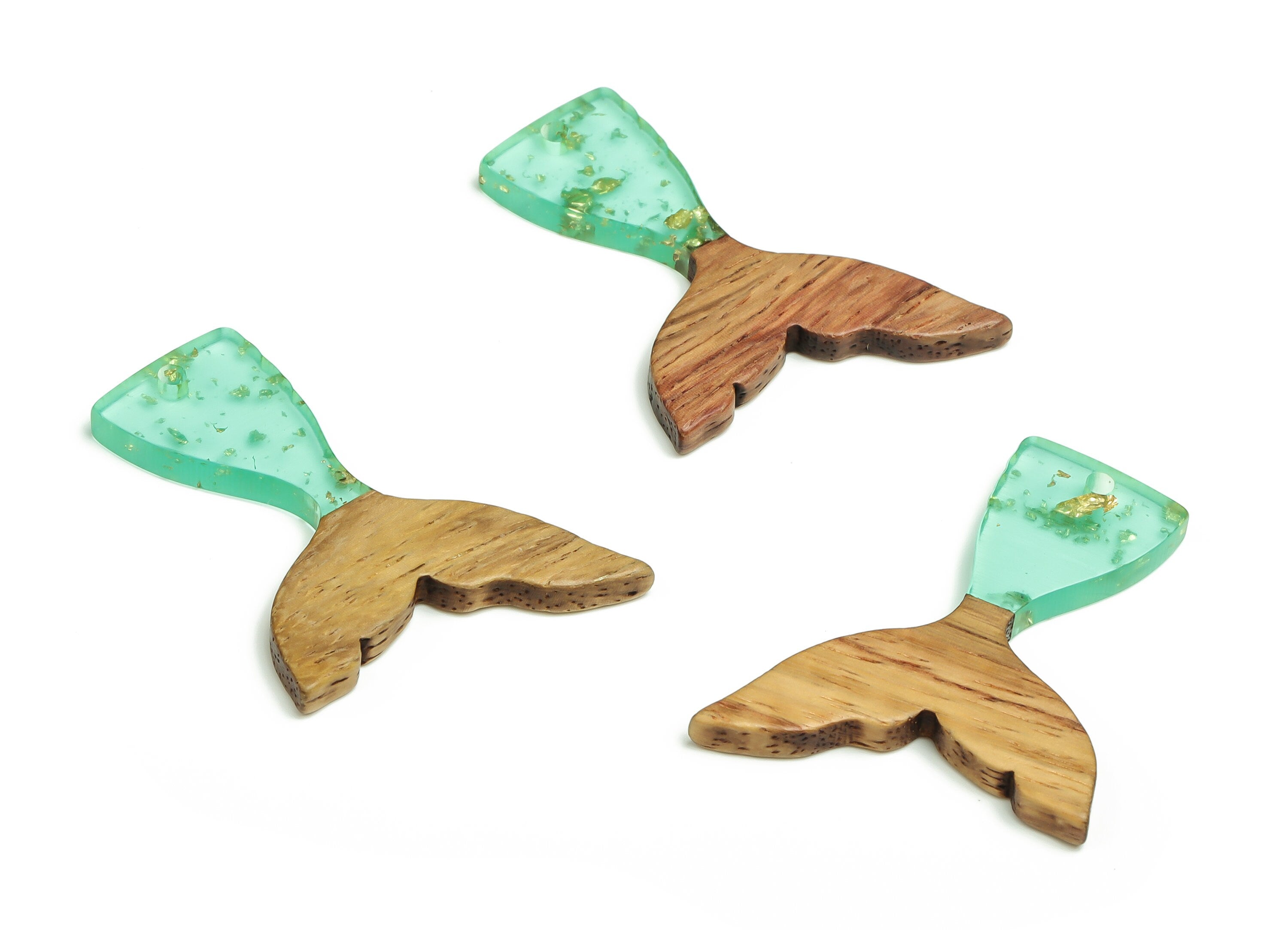 Walnut Wood Fish tail Charms - Resin Fish tail Pendant - Green & Coffee Resin Fish tail - Jewelry Supplies - 38.49x27.99x3.08mm - BB1101C - DOMEDBAZAAR