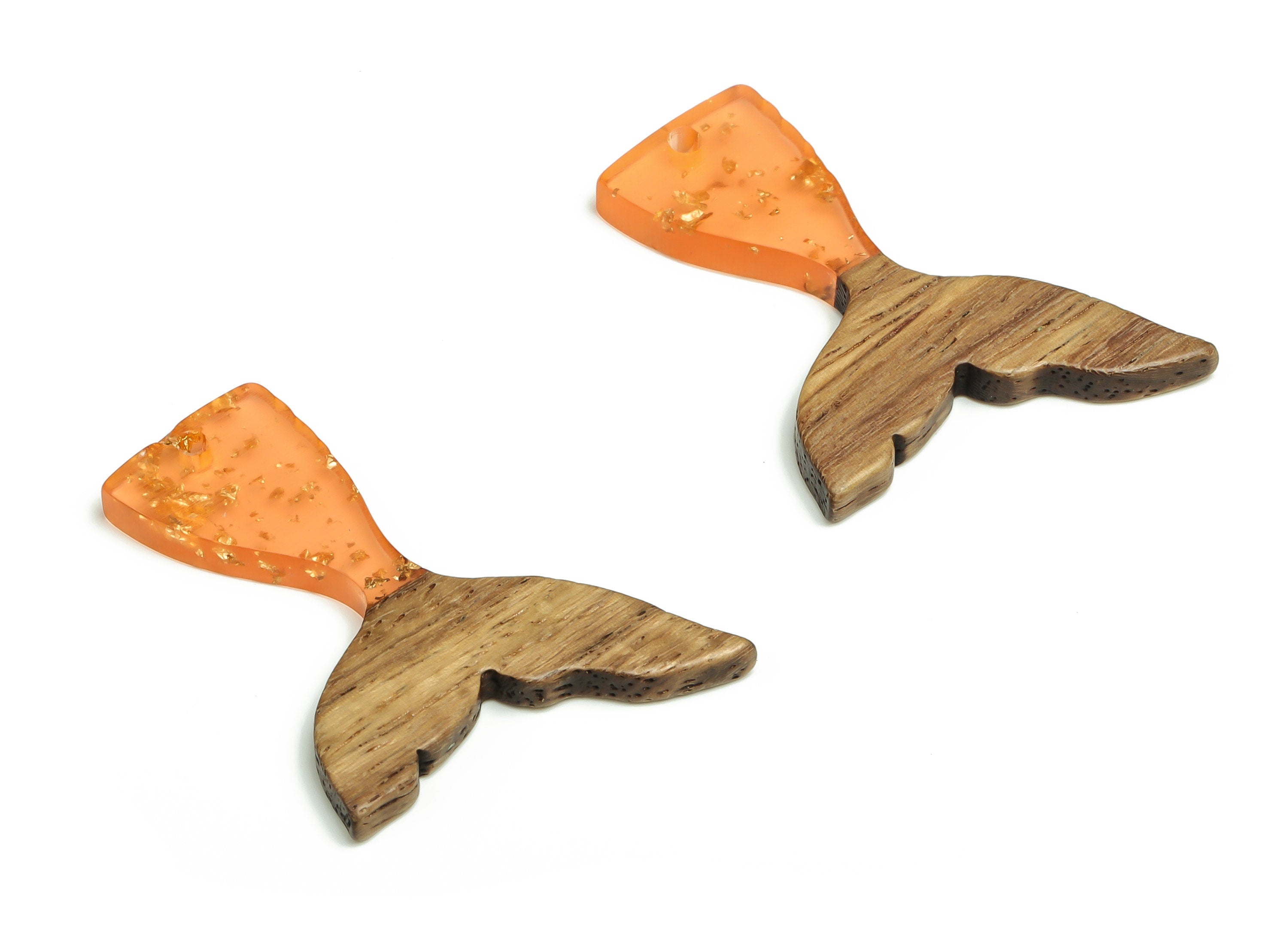 Walnut Wood Fish tail Charms - Resin Fish tail Pendant - Orange & Coffee Resin Fish tail - Jewelry Supplies - 38.49x27.99x3.08mm - BB1101D - DOMEDBAZAAR