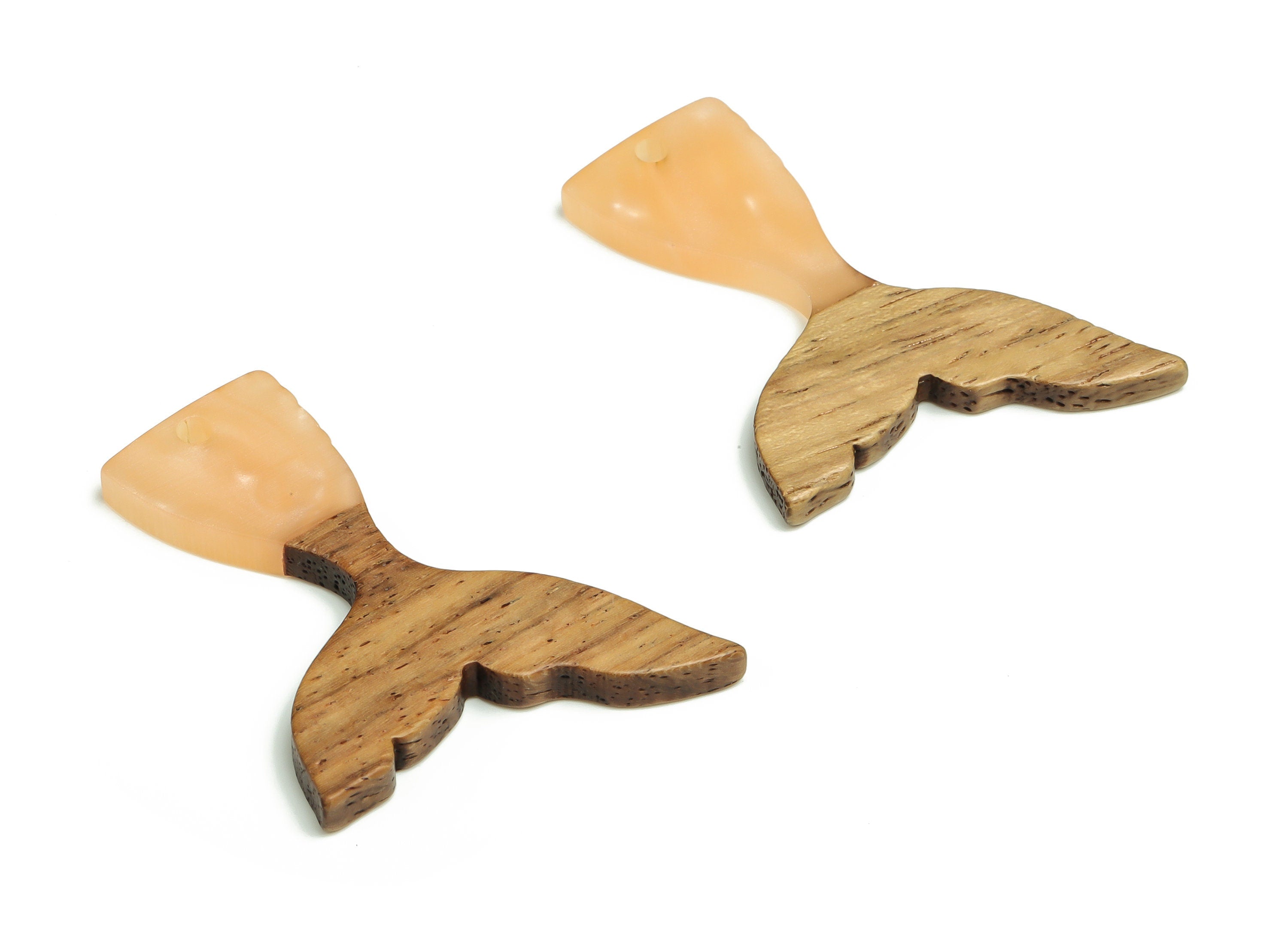 Walnut Wood Fish tail Charms - Resin Fish tail Pendant - Apricot & Coffee Resin Fish tail - Jewelry Supplies - 38.49x27.99x3.08mm - BB1101G - DOMEDBAZAAR