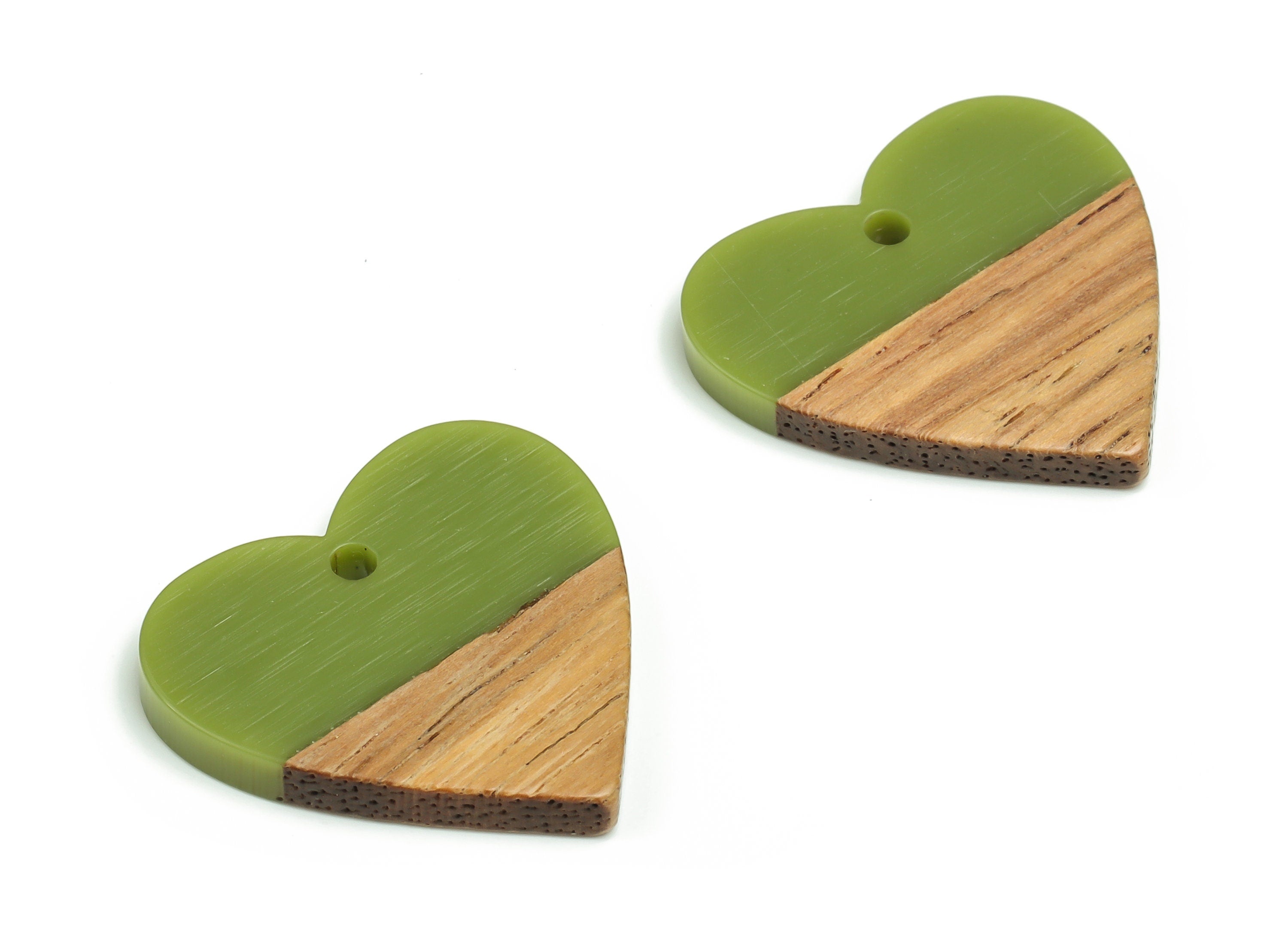 Walnut Wood Heart Earring Charms - Resin Heart Pendant - Green& Coffee Resin Heart - Jewelry Making Supplies - 24.78x23.98x2.8mm - BB1102F - DOMEDBAZAAR