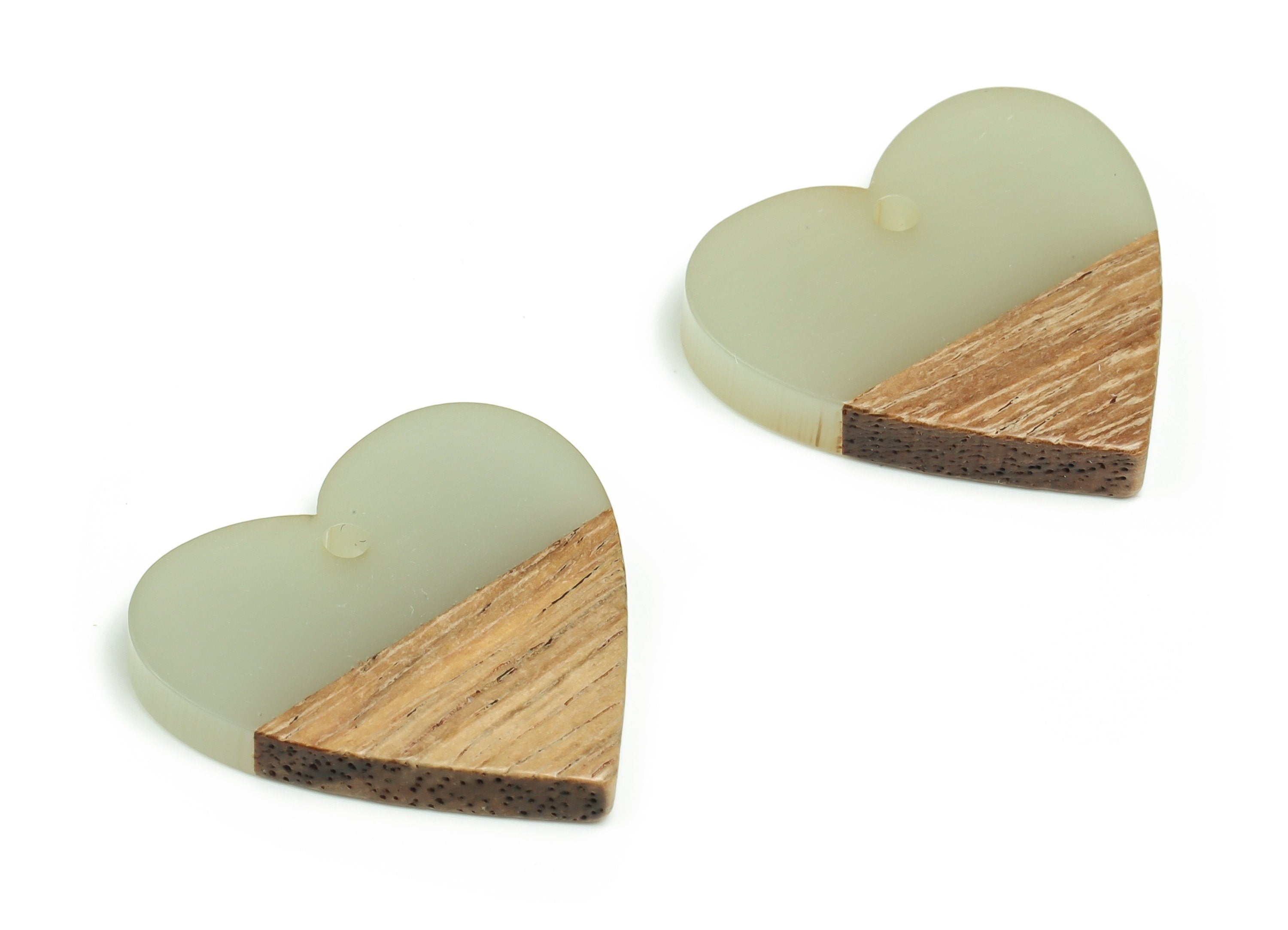 Walnut Wood Heart Earring Charms - Resin Heart Pendant - Light Gray& Coffee Resin Heart - Jewelry Supplies - 24.78x23.98x2.8mm - BB1102G - DOMEDBAZAAR