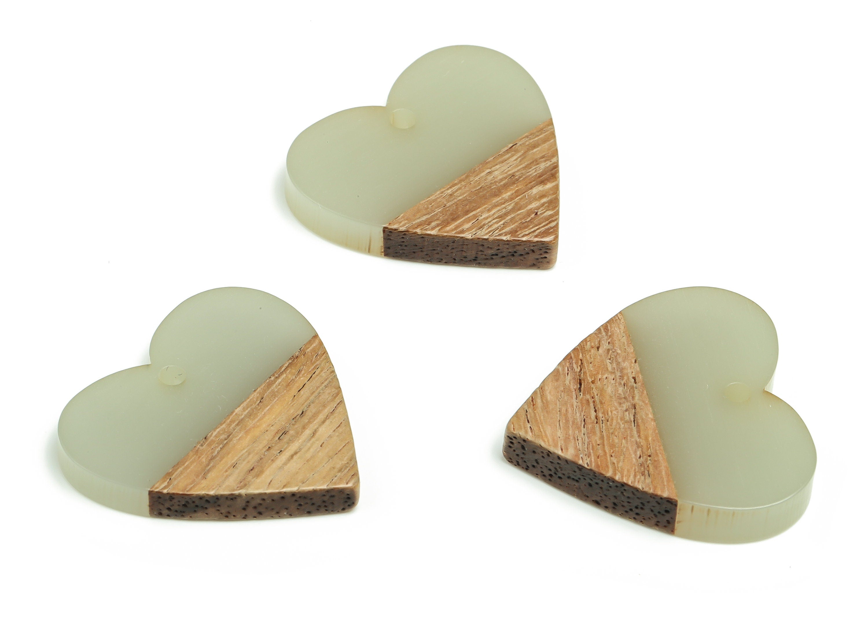 Walnut Wood Heart Earring Charms - Resin Heart Pendant - Light Gray& Coffee Resin Heart - Jewelry Supplies - 24.78x23.98x2.8mm - BB1102G - DOMEDBAZAAR