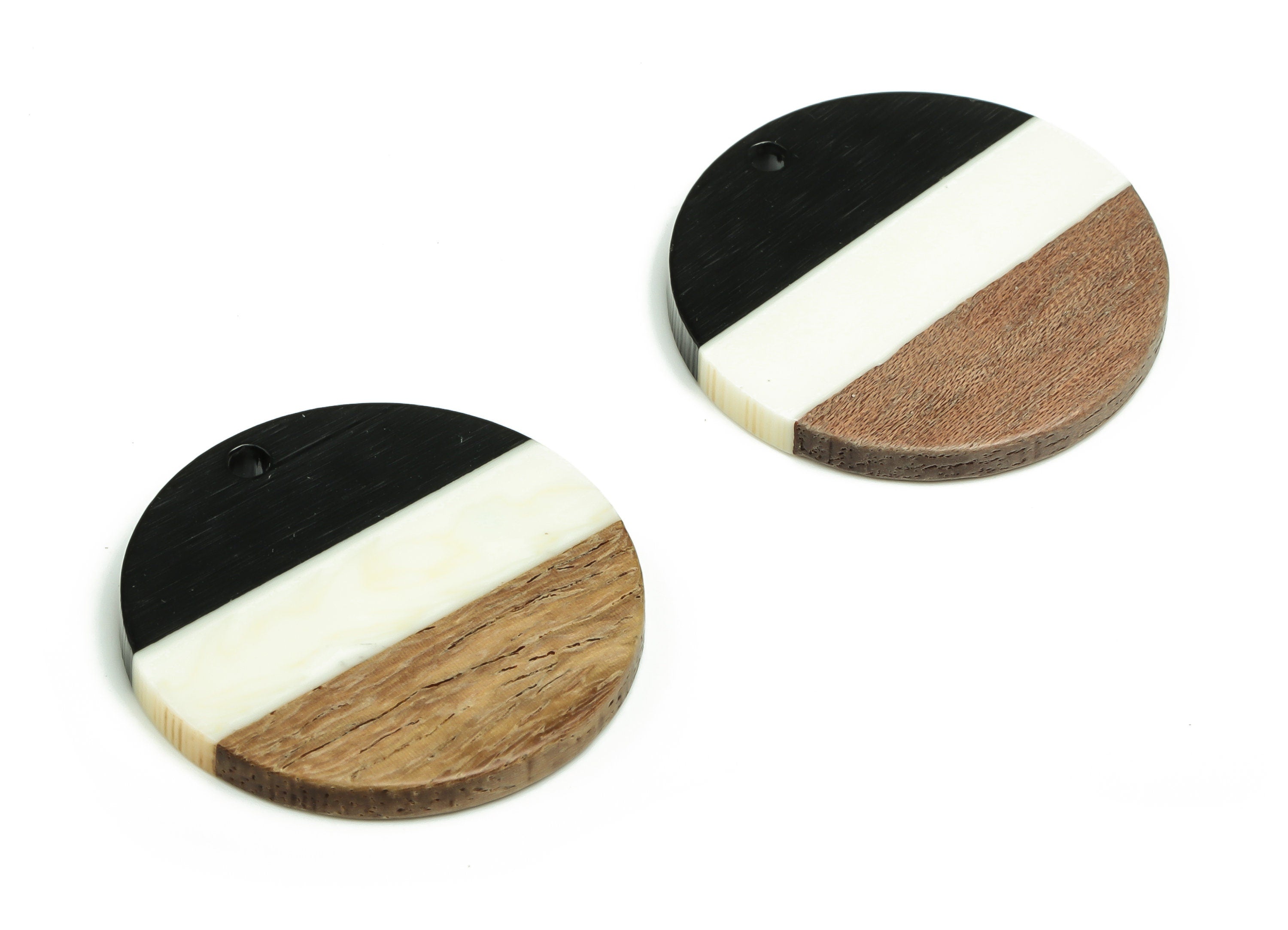 Walnut Wood Round Earring Charms - Resin Circle Pendant - Black White& Coffee Resin Round - Jewelry Supplies - 17.94x27.94x2.9mm - BB1103A - DOMEDBAZAAR