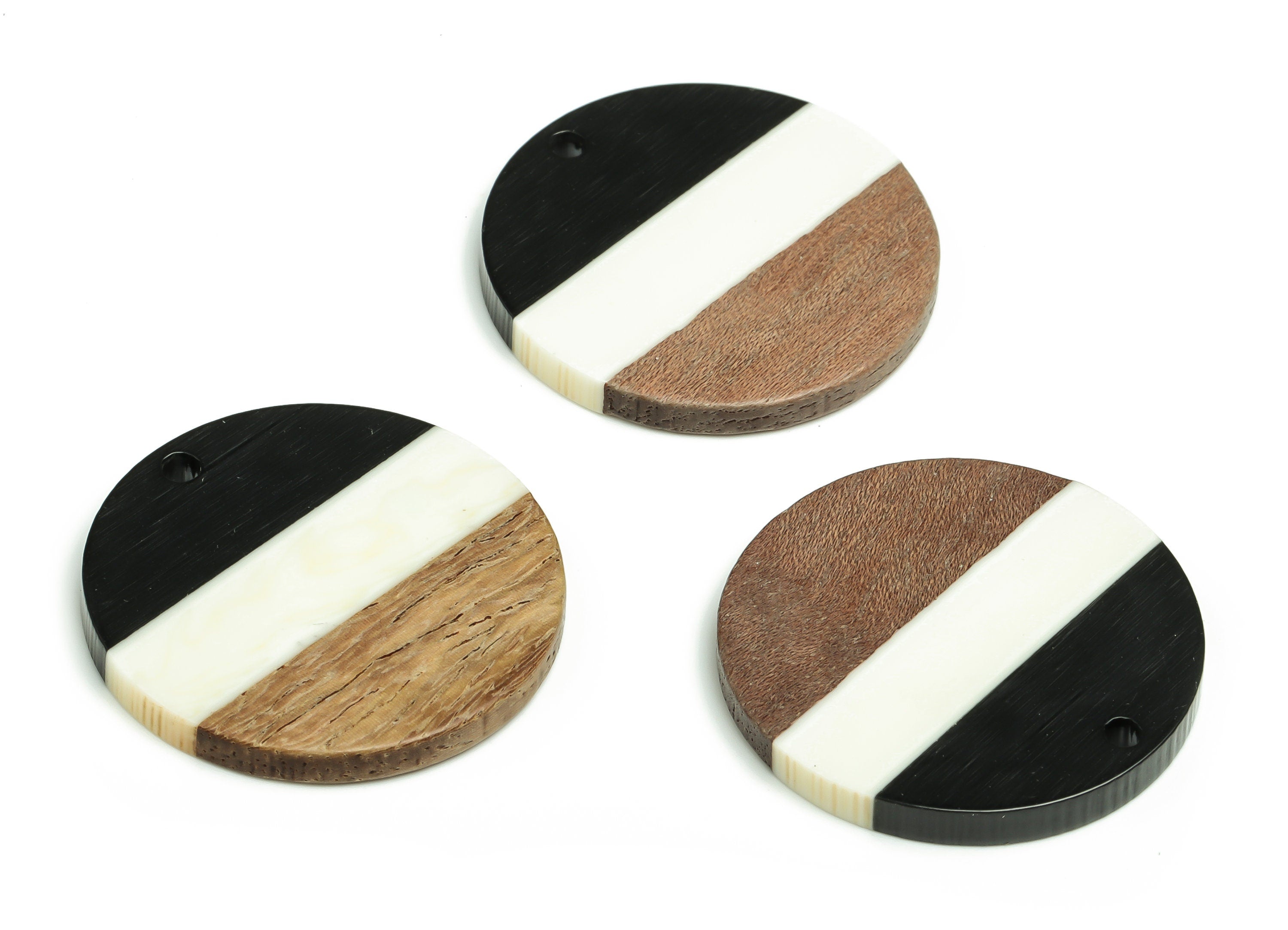 Walnut Wood Round Earring Charms - Resin Circle Pendant - Black White& Coffee Resin Round - Jewelry Supplies - 17.94x27.94x2.9mm - BB1103A - DOMEDBAZAAR