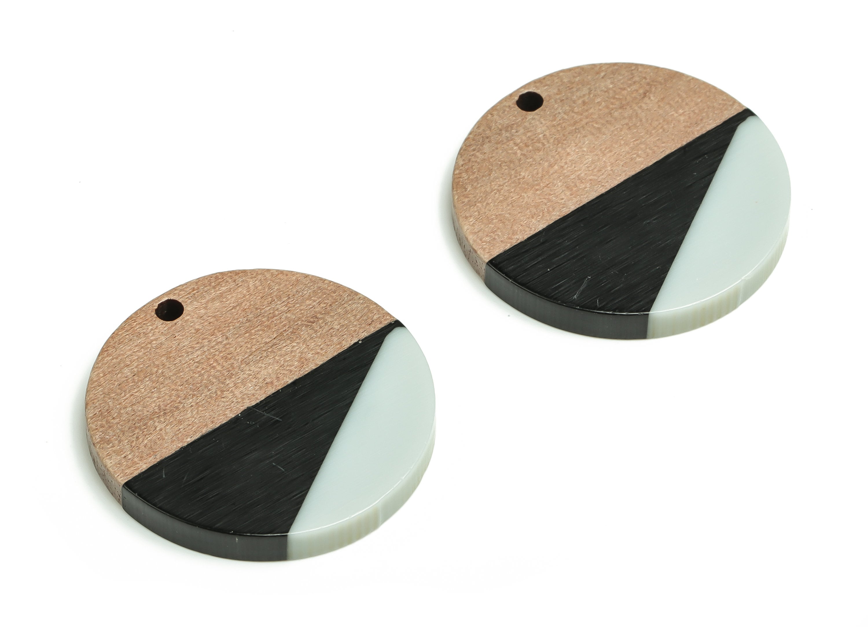 Walnut Wood Round Earring Charms - Resin Circle Pendant - Black White& Coffee Resin Round - Jewelry Supplies - 17.94x27.94x2.9mm - BB1103C - DOMEDBAZAAR