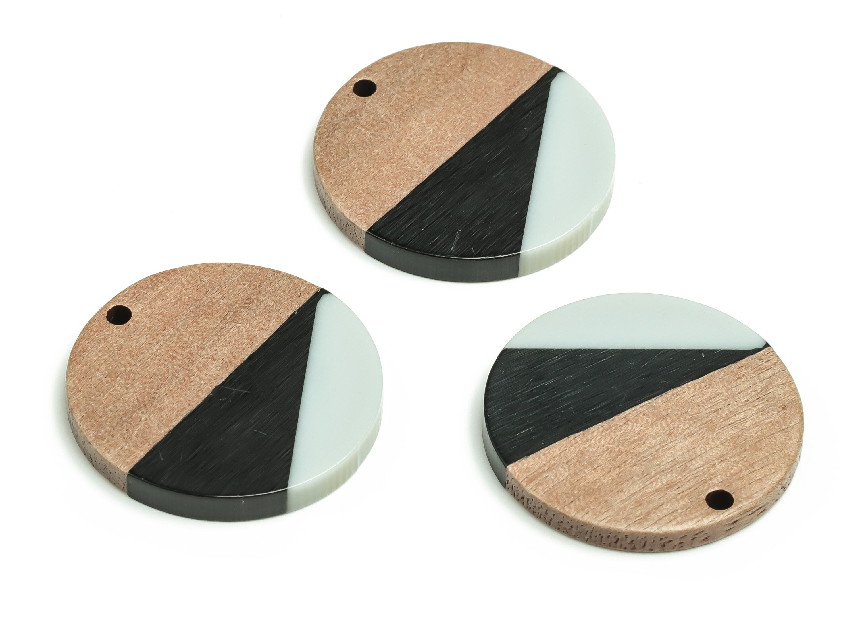 Walnut Wood Round Earring Charms - Resin Circle Pendant - Black White& Coffee Resin Round - Jewelry Supplies - 17.94x27.94x2.9mm - BB1103C - DOMEDBAZAAR