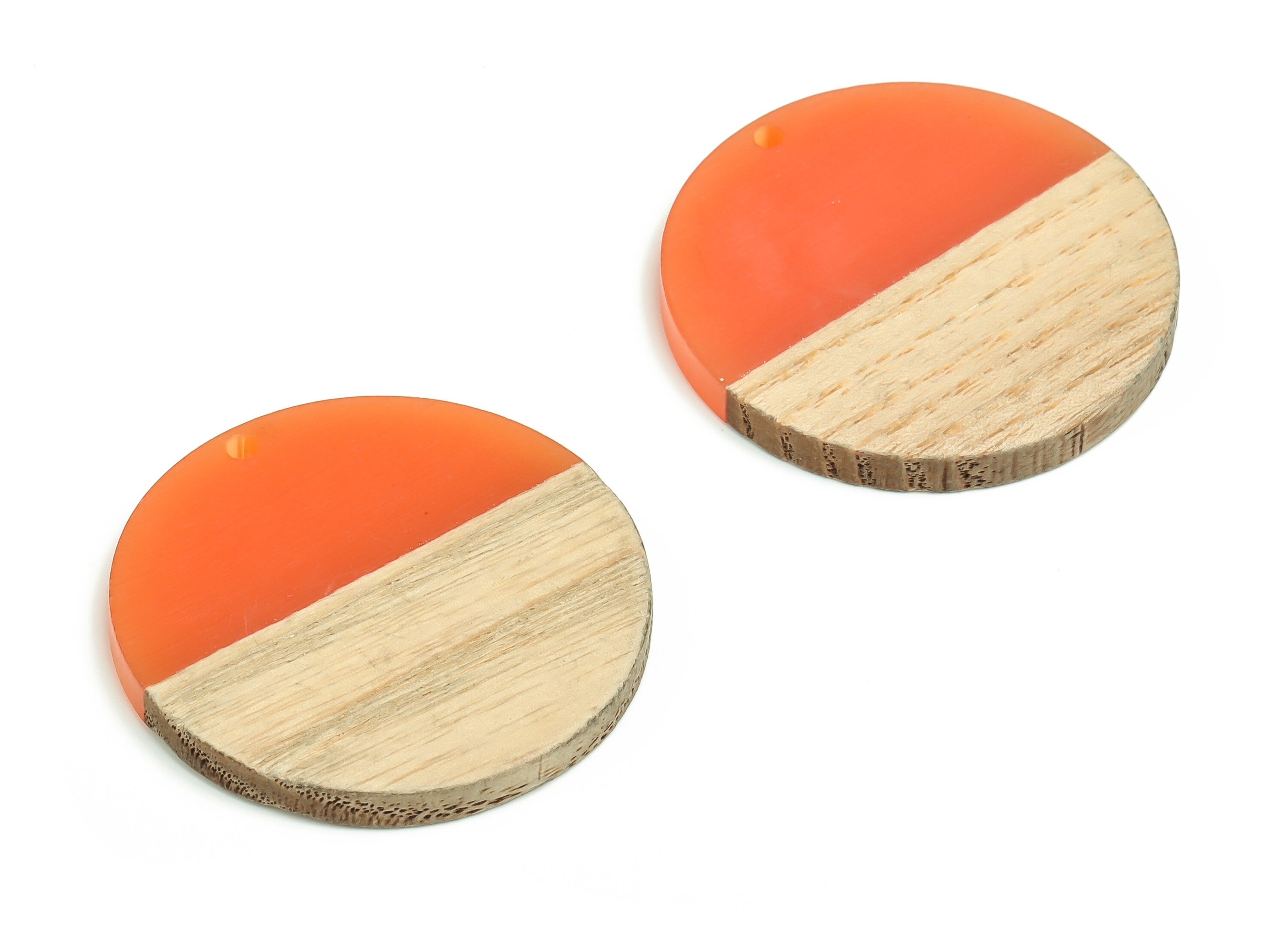 Walnut Wood Round Earring Charms - Resin Circle Pendant - Orange& Coffee Resin Round - Jewelry Making Supplies - 38.76x38.76x3.93mm - BB1104 - DOMEDBAZAAR
