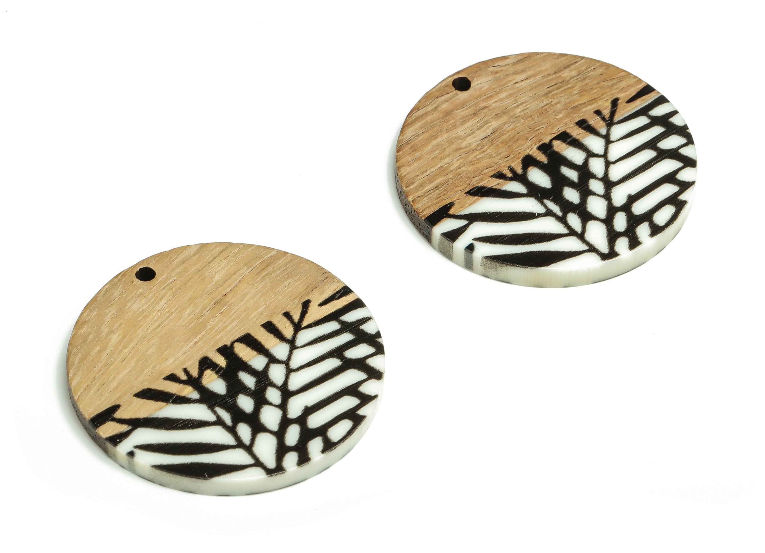 Walnut Wood Round Earring Charms - Resin Circle Pendant - Gray White&Coffee Resin Round - Jewelry Supplies - 34.98x34.98x2.93mm - BB1105 - DOMEDBAZAAR