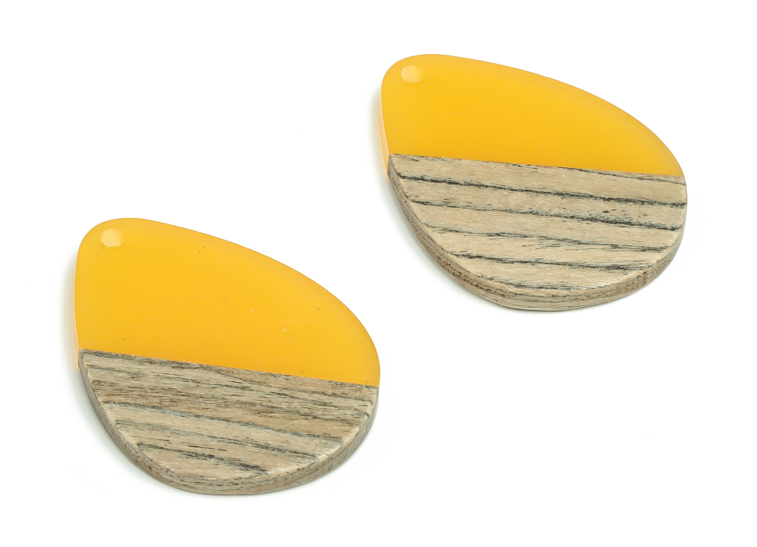 Walnut Wood Drop Earring Charms - Resin Drop Pendant - Turmeric& Coffee Resin Drop - Jewelry Making Supplies - 35.2x25.96x3.12mm - BB1106 - DOMEDBAZAAR