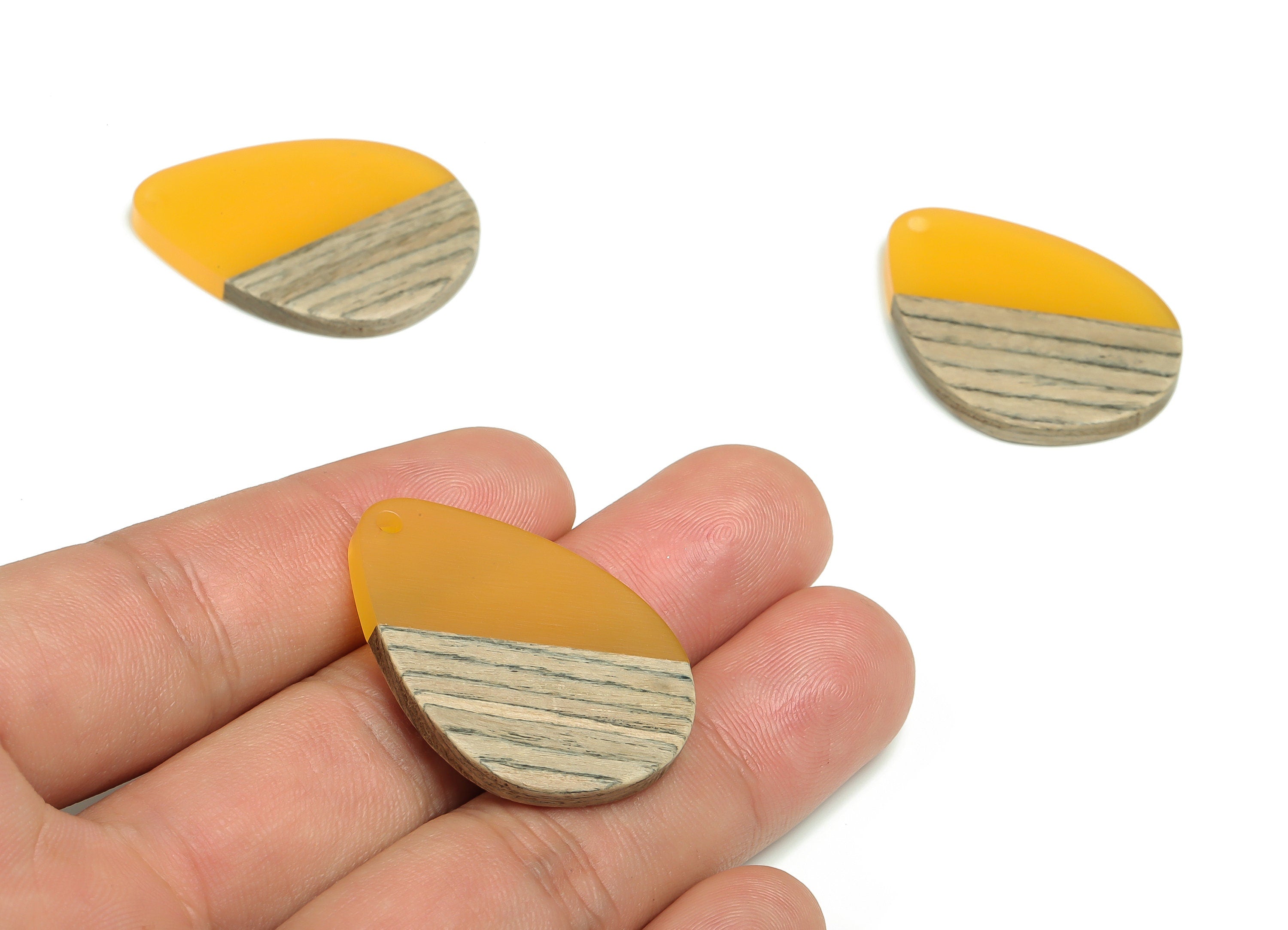 Walnut Wood Drop Earring Charms - Resin Drop Pendant - Turmeric& Coffee Resin Drop - Jewelry Making Supplies - 35.2x25.96x3.12mm - BB1106 - DOMEDBAZAAR