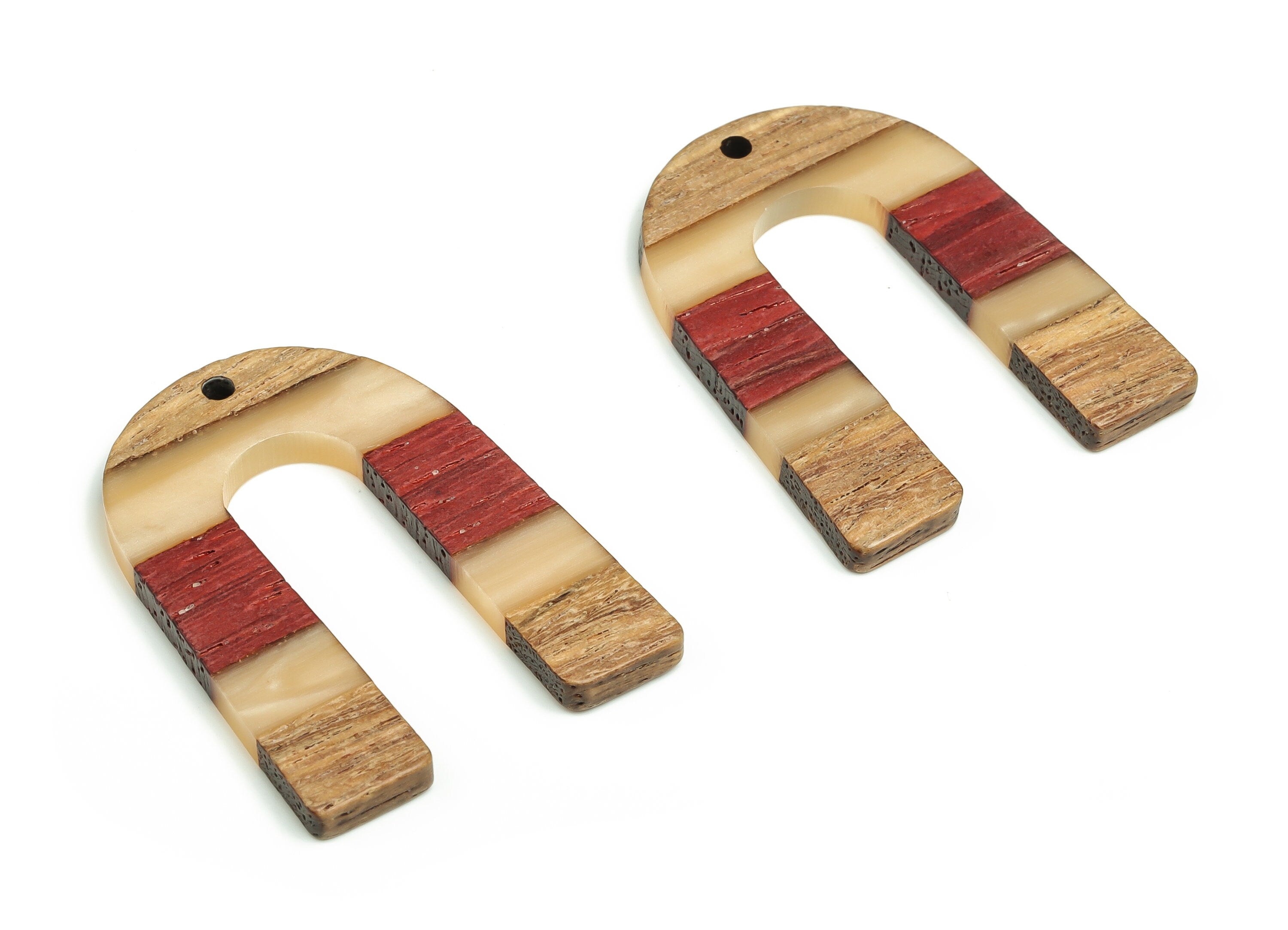 Walnut Wood U Earring Charms - Resin Semi circle Pendant - Apricot Red& Coffee Resin U - Jewelry Supplies - 36.89x28.06x3.05mm - BB1107 - DOMEDBAZAAR