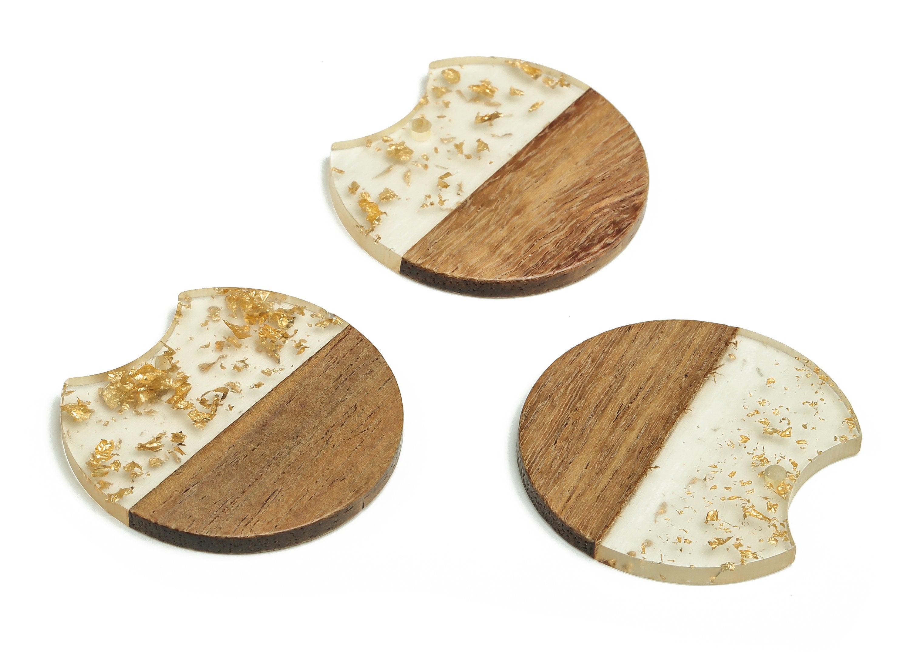 Walnut Wood Round Earring Charms - Resin Round Pendant - Yellow&Coffee Resin Round - Jewelry Making Supplies - 36.5x34.29x2.82mm - BB1108 - DOMEDBAZAAR
