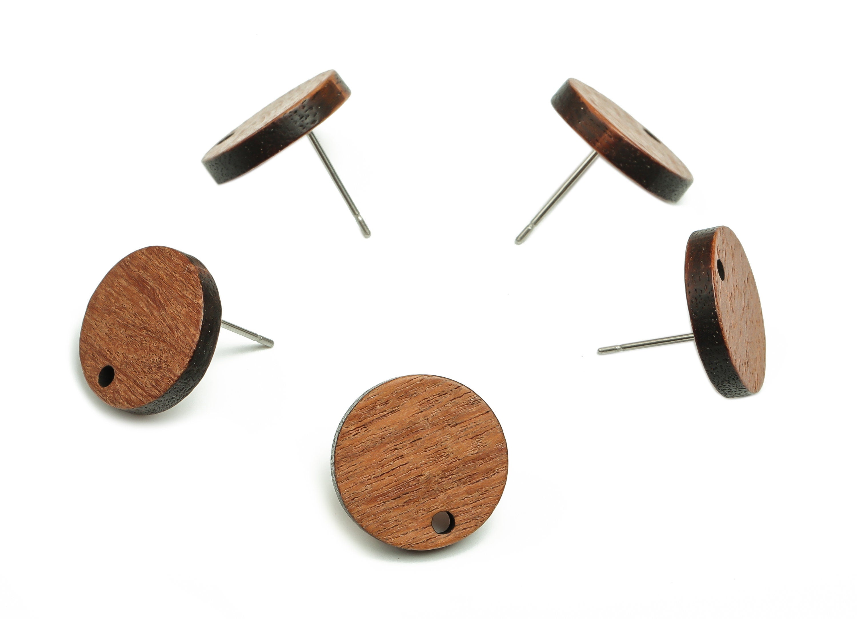 Walnut Wood Round Earring Stud - Walnut Wood Circle Post - 316 Stainless Steel - Jewelry Making Supplies - 15.14x15.14x2.9mm - BB1110 - DOMEDBAZAAR