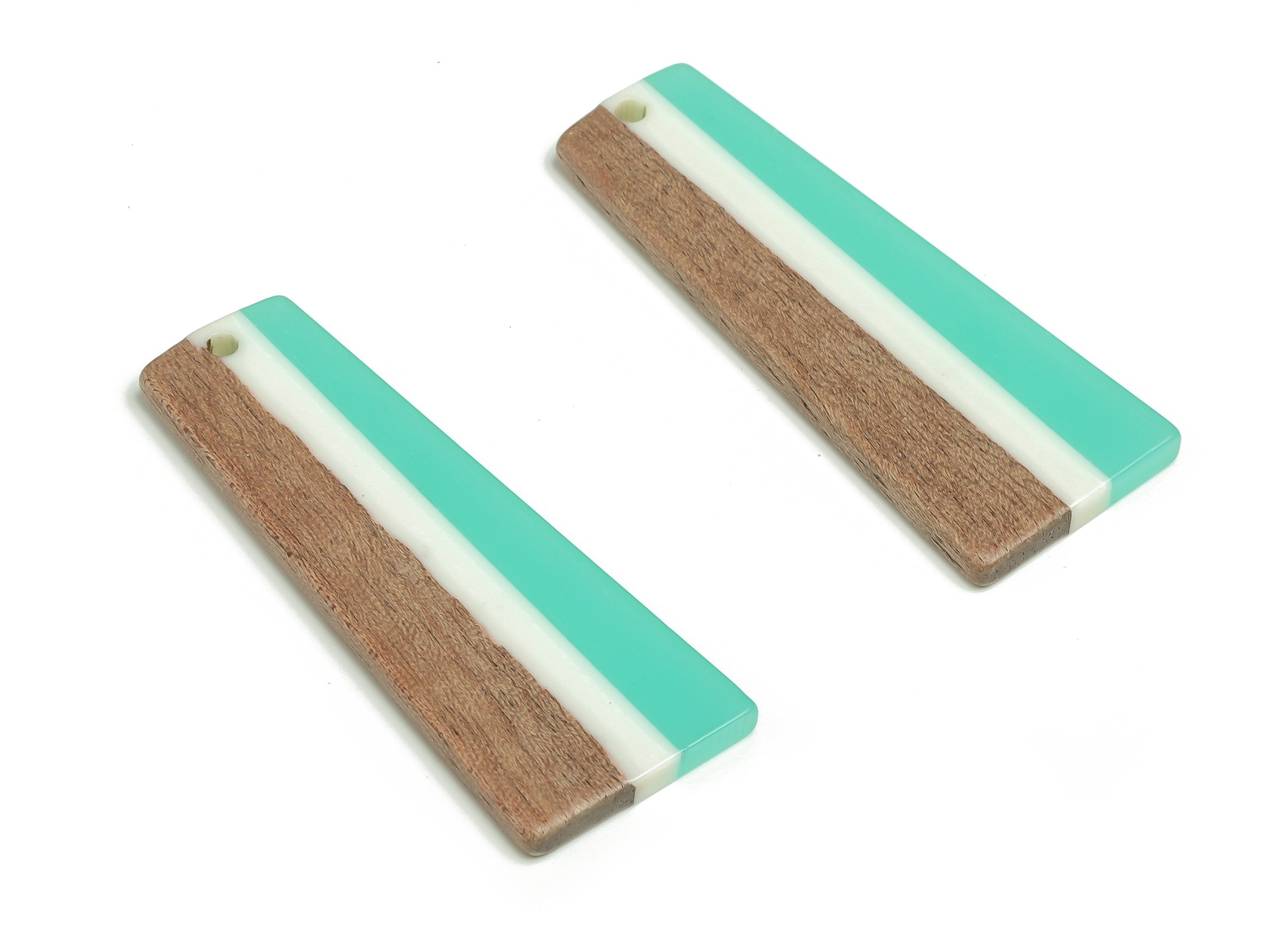 Walnut Wood Rectangle Earring Charms- Resin Strip Pendant- Green White &Coffee Resin Rectangle- Jewelry Supplies- 49.12x18.94x3.1mm- BB1111 - DOMEDBAZAAR
