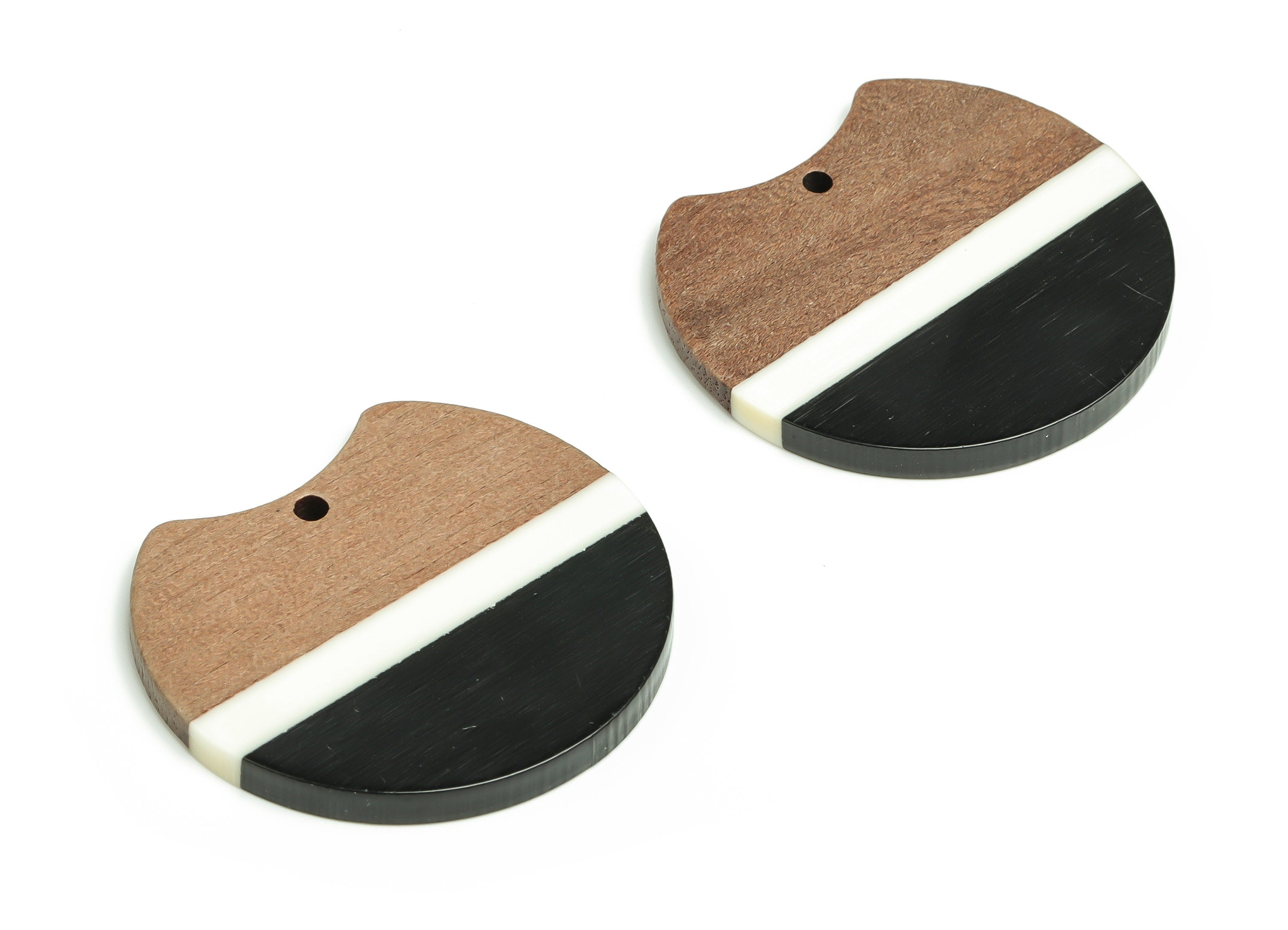 Walnut Wood Round Earring Charms - Resin Circle Pendant - Black White& Coffee Resin Round - Jewelry Supplies - 36.63x34.91x3.37mm - BB1112 - DOMEDBAZAAR