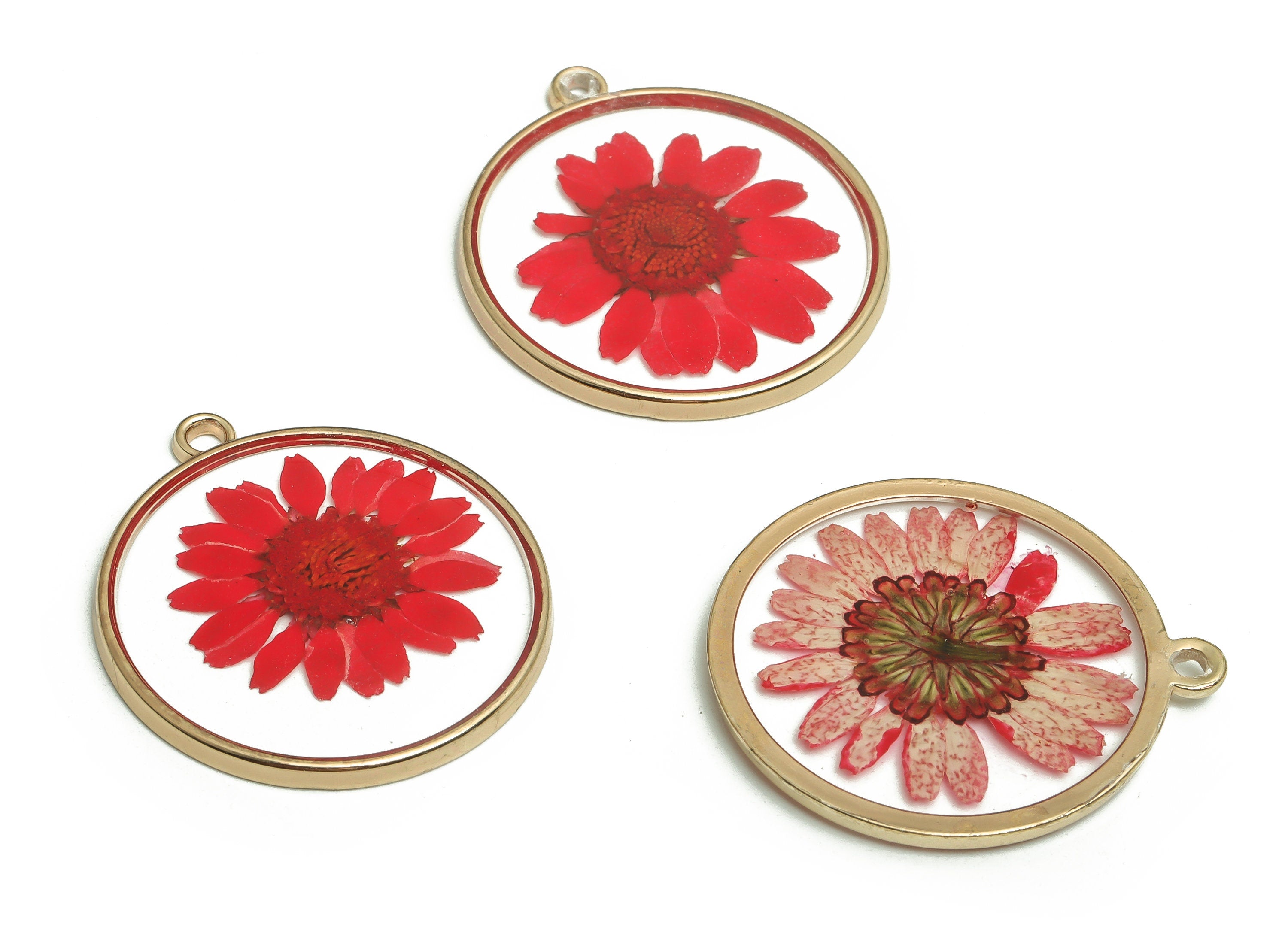 Epoxy Resin Round Charms - Dried Flower Jewelry - Real Flower Charms -Resin Jewelry - Gold Tone Plated Alloy Charm -32.9x29.7x2.4mm- ZZ1936 - DOMEDBAZAAR