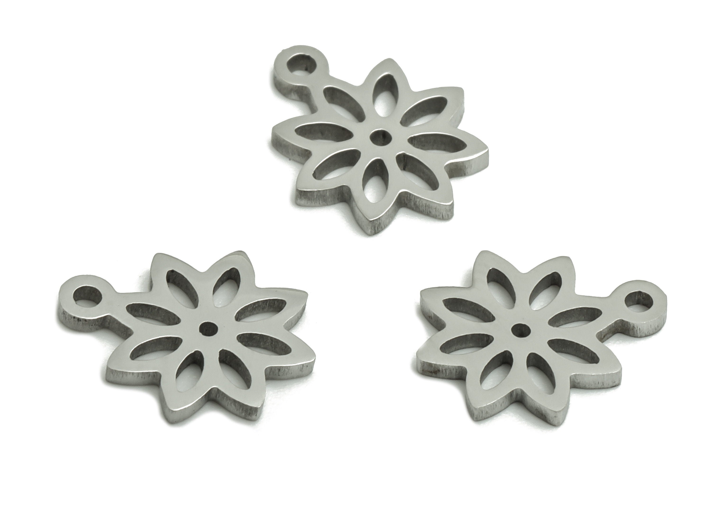 Stainless Steel Flower Earring Charms - Stainless Flower Pendant - Jewelry Making Supplies - 10.02x7.9x0.92mm - SS1298 - DOMEDBAZAAR