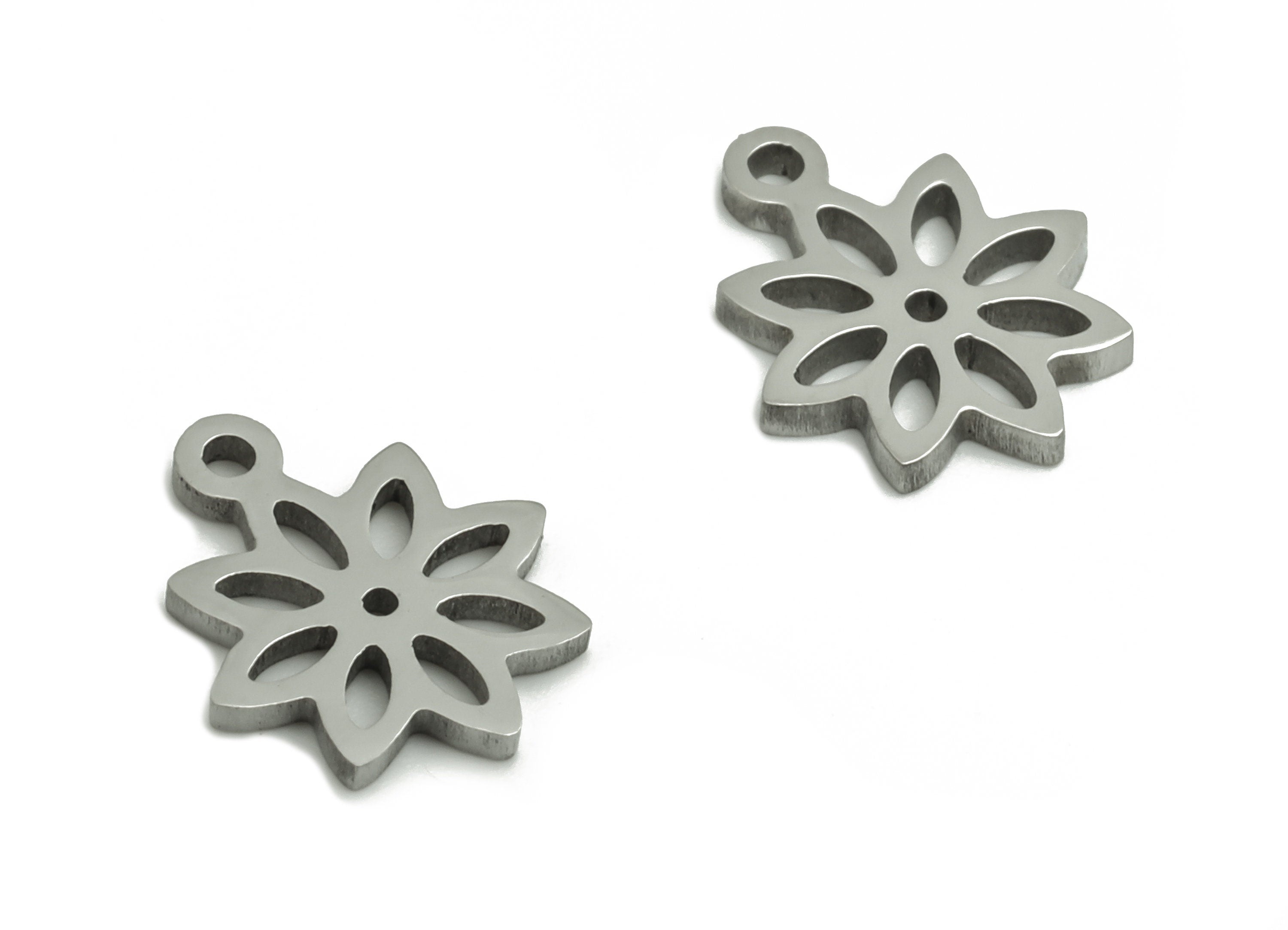 Stainless Steel Flower Earring Charms - Stainless Flower Pendant - Jewelry Making Supplies - 10.02x7.9x0.92mm - SS1298 - DOMEDBAZAAR