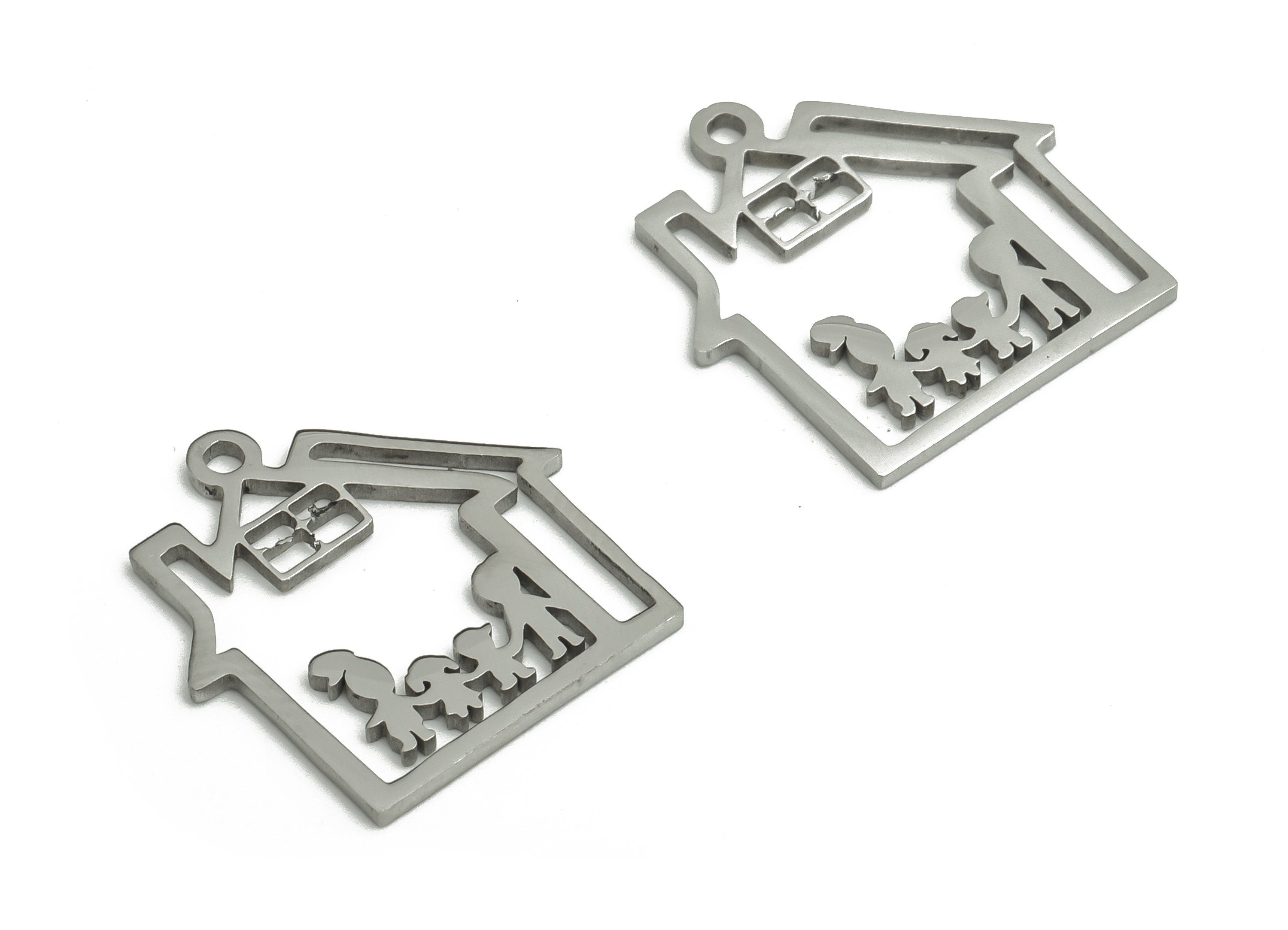 Stainless Steel House Home Earring Charms - Stainless Steel Family Pendant - Jewelry Making Supplies - 17.57x16.96x0.94mm - SS1248 - DOMEDBAZAAR