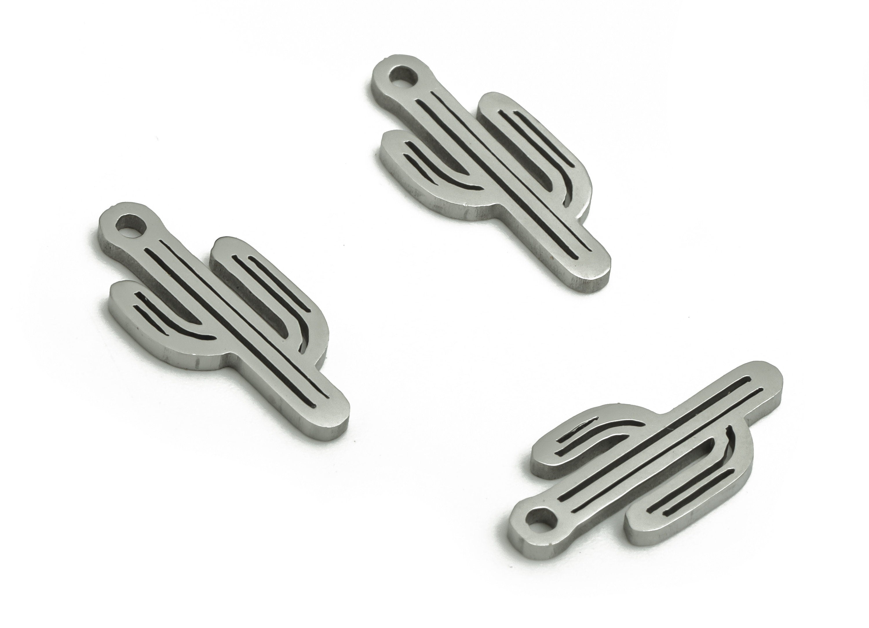 Stainless Steel Cactus Earring Charms - Stainless Steel Cactus Pendant - Jewelry Making Supplies - 13.83x6.2x0.92mm - SS1280 - DOMEDBAZAAR