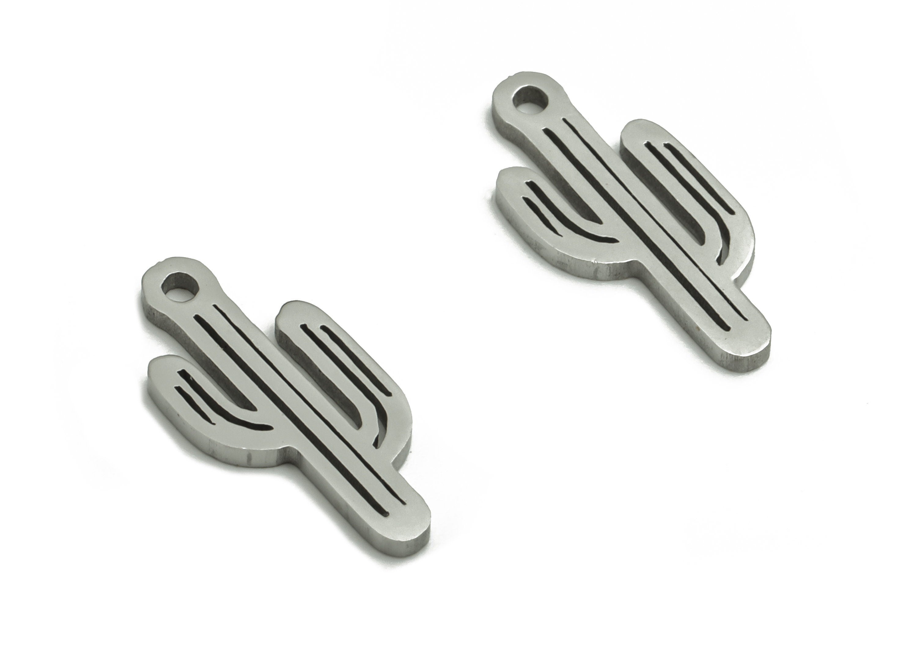 Stainless Steel Cactus Earring Charms - Stainless Steel Cactus Pendant - Jewelry Making Supplies - 13.83x6.2x0.92mm - SS1280 - DOMEDBAZAAR