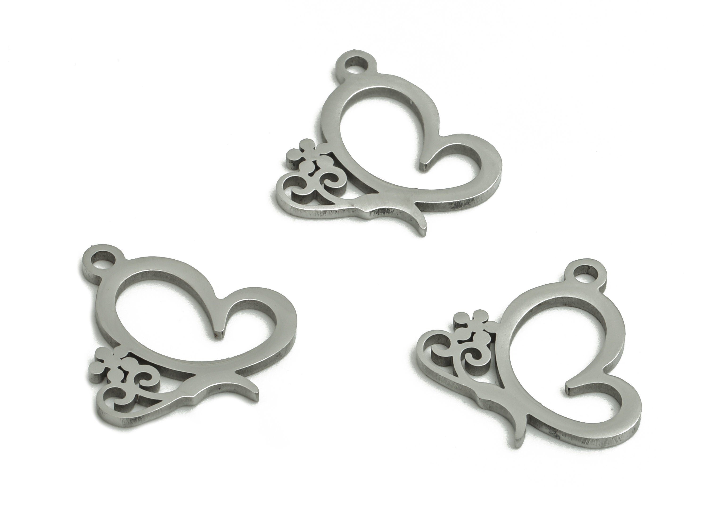 Stainless Steel Heart Earring Charms - Stainless Steel Flower Pendant - Jewelry Making Supplies - 14.06x13.13x0.93mm - SS1300 - DOMEDBAZAAR