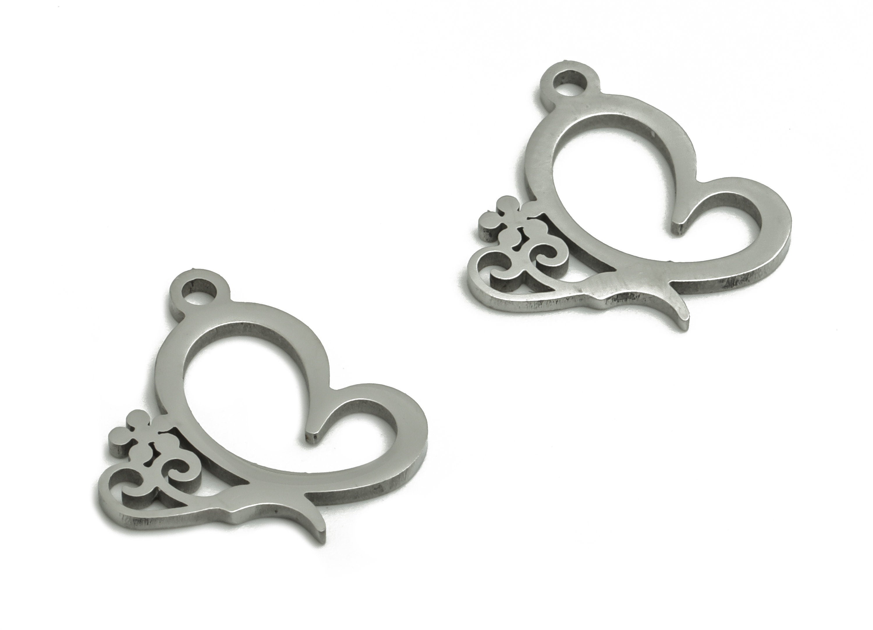 Stainless Steel Heart Earring Charms - Stainless Steel Flower Pendant - Jewelry Making Supplies - 14.06x13.13x0.93mm - SS1300 - DOMEDBAZAAR