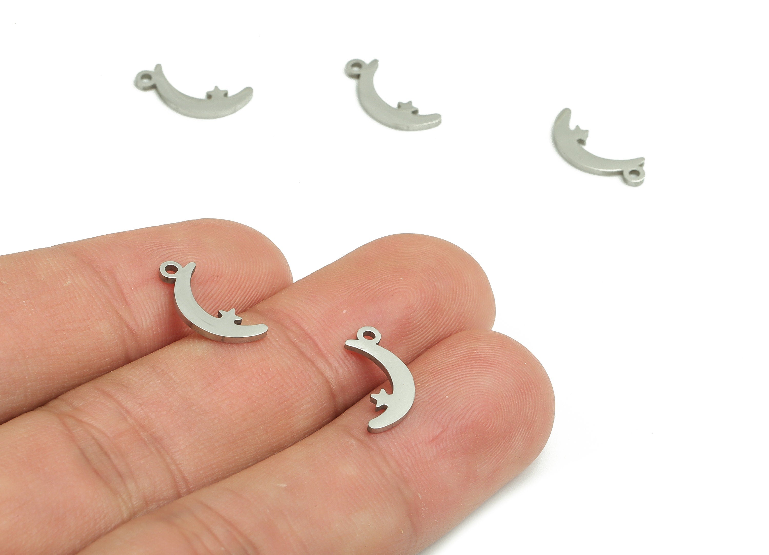 Stainless Steel Crescent Star Earring Charms - Stainless Steel Moon Pendant - Jewelry Making Supplies - 13.71x6.06x0.95mm - SS1304 - DOMEDBAZAAR
