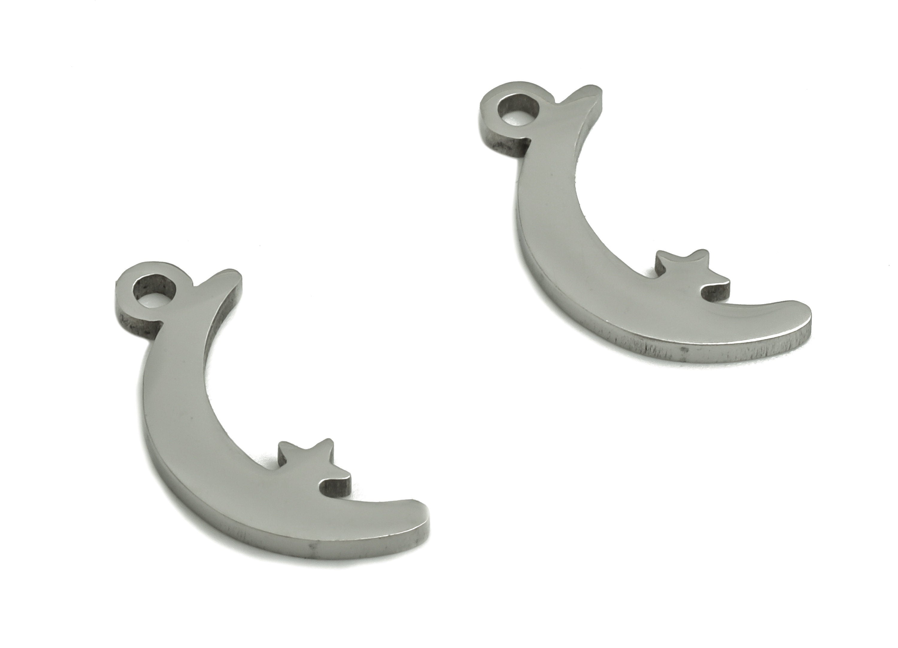 Stainless Steel Crescent Star Earring Charms - Stainless Steel Moon Pendant - Jewelry Making Supplies - 13.71x6.06x0.95mm - SS1304 - DOMEDBAZAAR