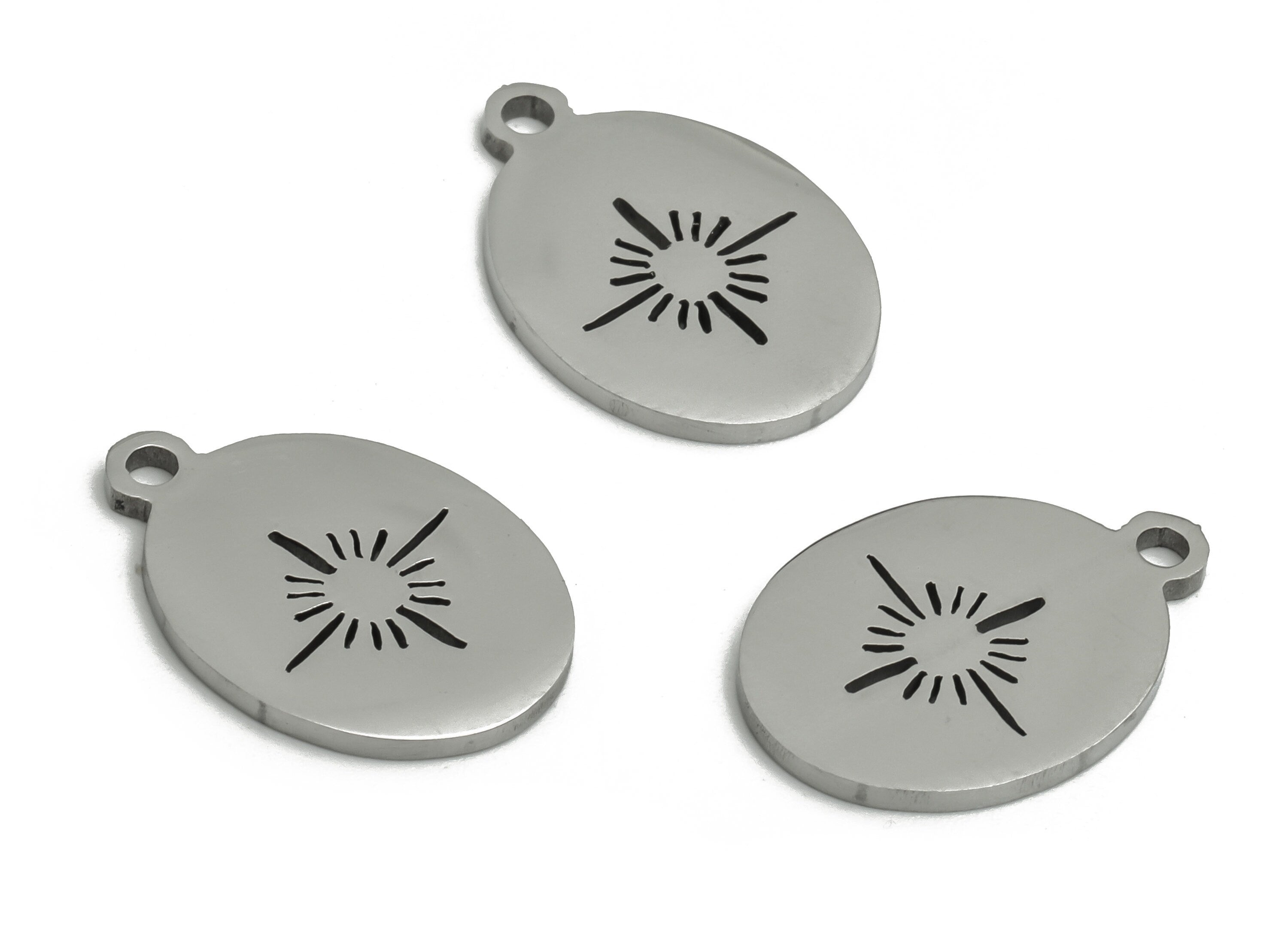 Stainless Steel Oval Earring Charms - Stainless Steel Sun Star Pendant - Jewelry Making Supplies - 14.89x10.36x0.95mm - SS1261 - DOMEDBAZAAR