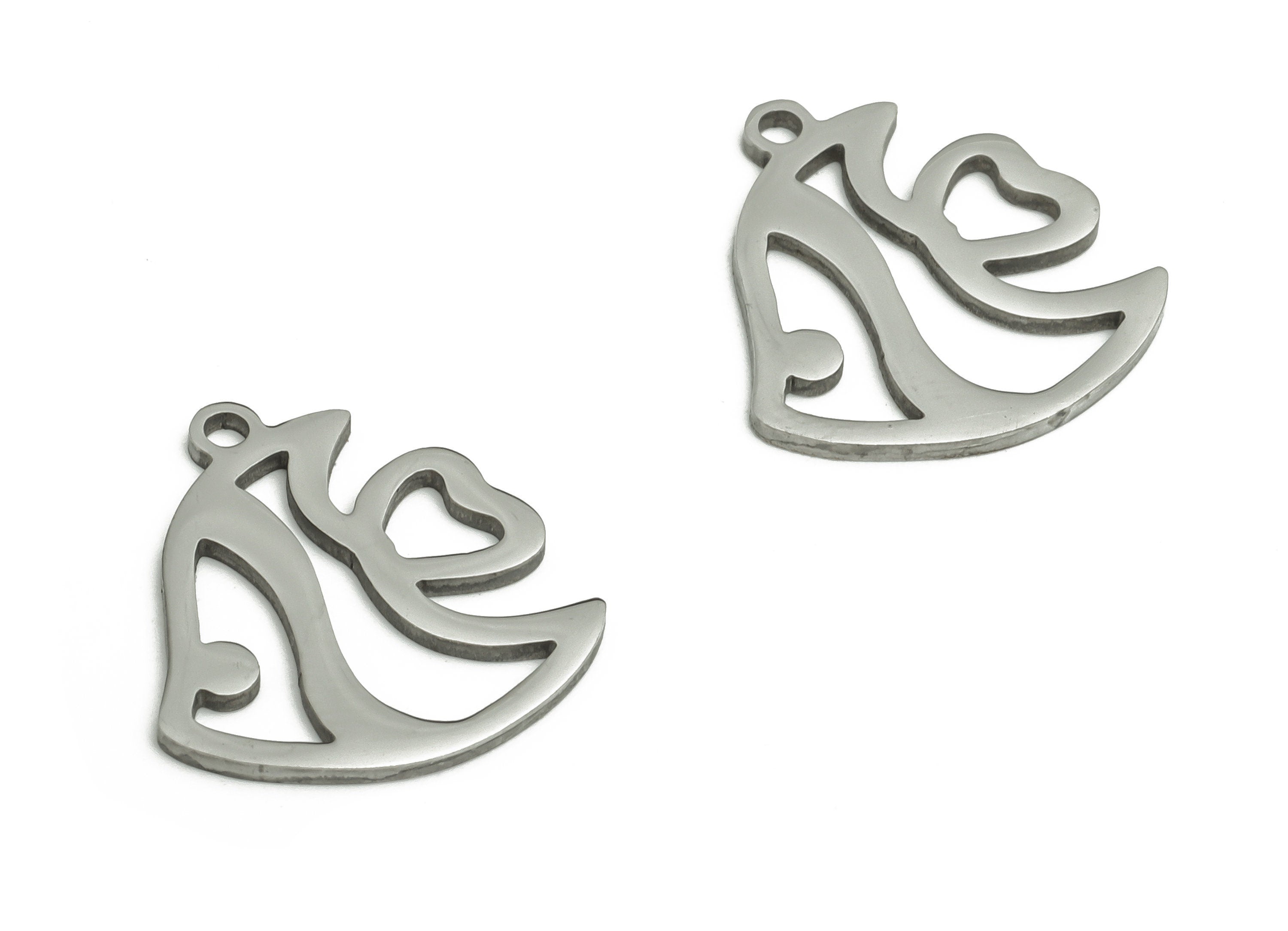 Stainless Steel Fish Earring Charms - Stainless Steel Fish Pendant - Jewelry Making Supplies - 17.29x16.37x0.9mm - SS1245 - DOMEDBAZAAR