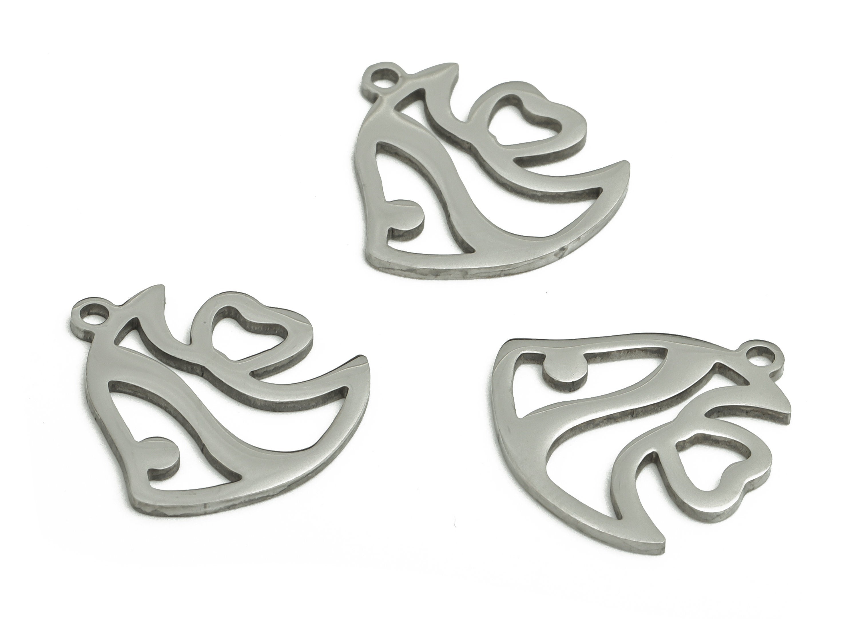 Stainless Steel Fish Earring Charms - Stainless Steel Fish Pendant - Jewelry Making Supplies - 17.29x16.37x0.9mm - SS1245 - DOMEDBAZAAR