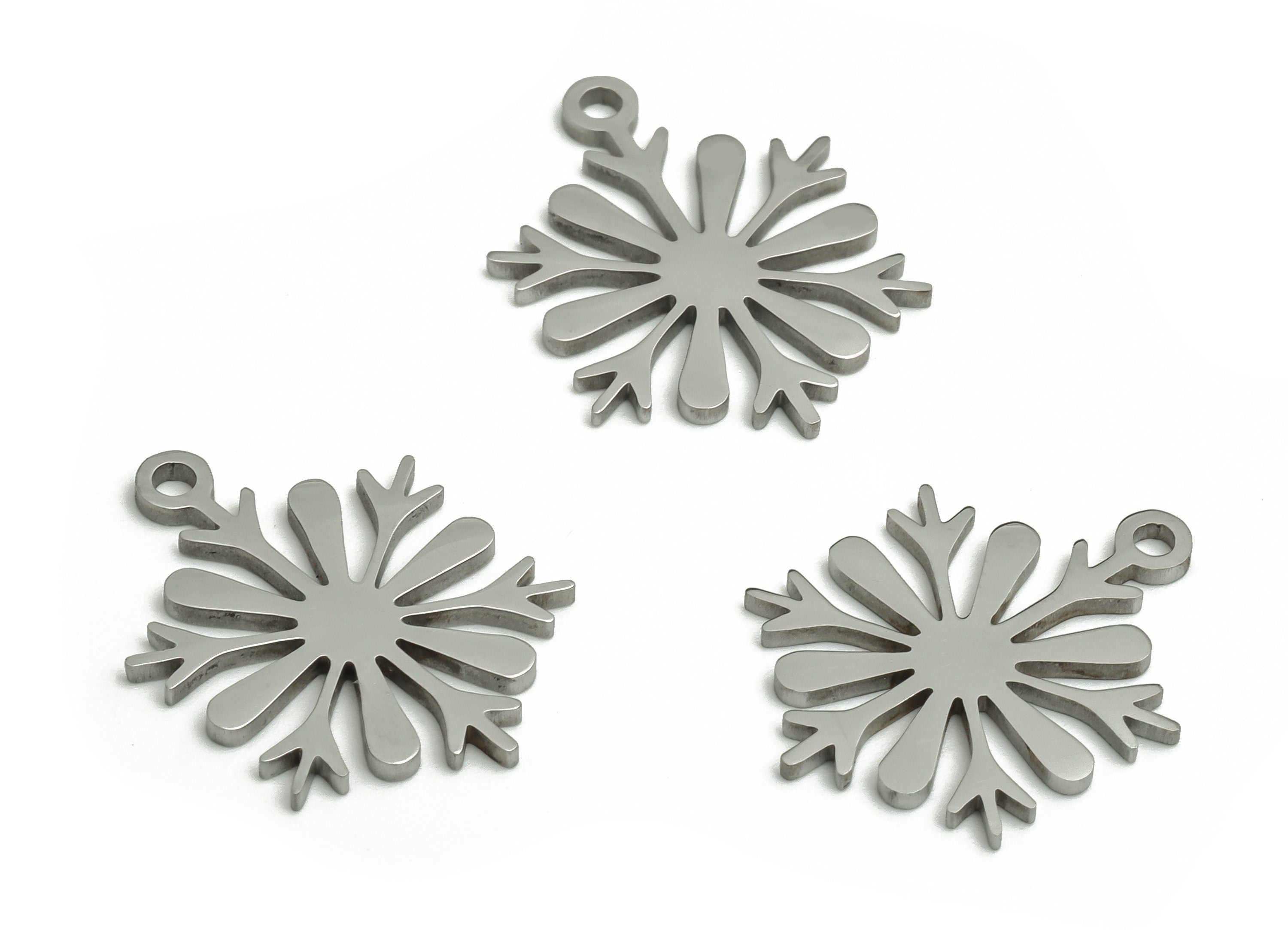 Stainless Steel Snowflake Earring Charms - Stainless Steel Flower Pendant - Jewelry Making Supplies - 17.9x13.7x0.9mm- SS1259 - DOMEDBAZAAR