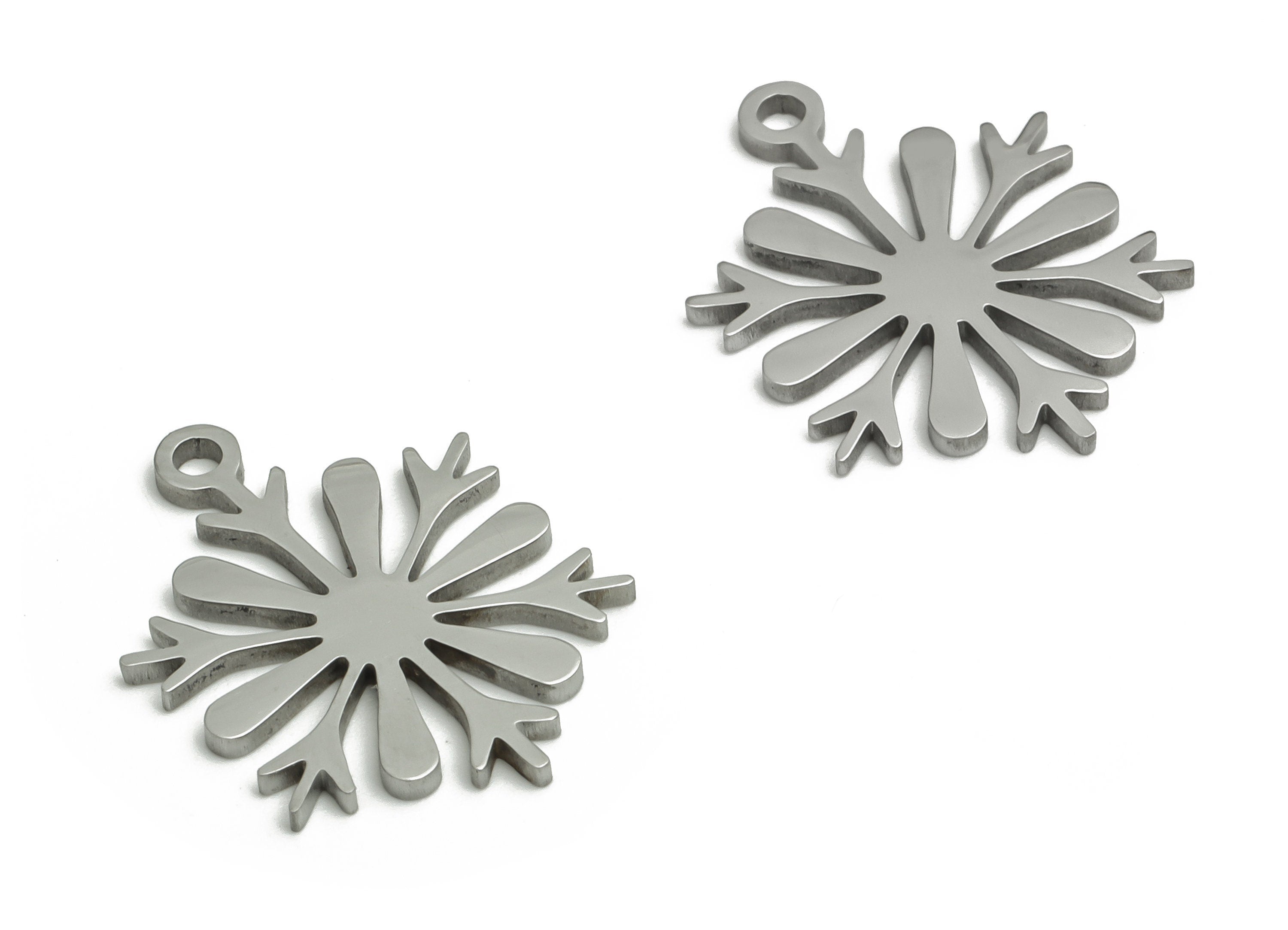 Stainless Steel Snowflake Earring Charms - Stainless Steel Flower Pendant - Jewelry Making Supplies - 17.9x13.7x0.9mm- SS1259 - DOMEDBAZAAR
