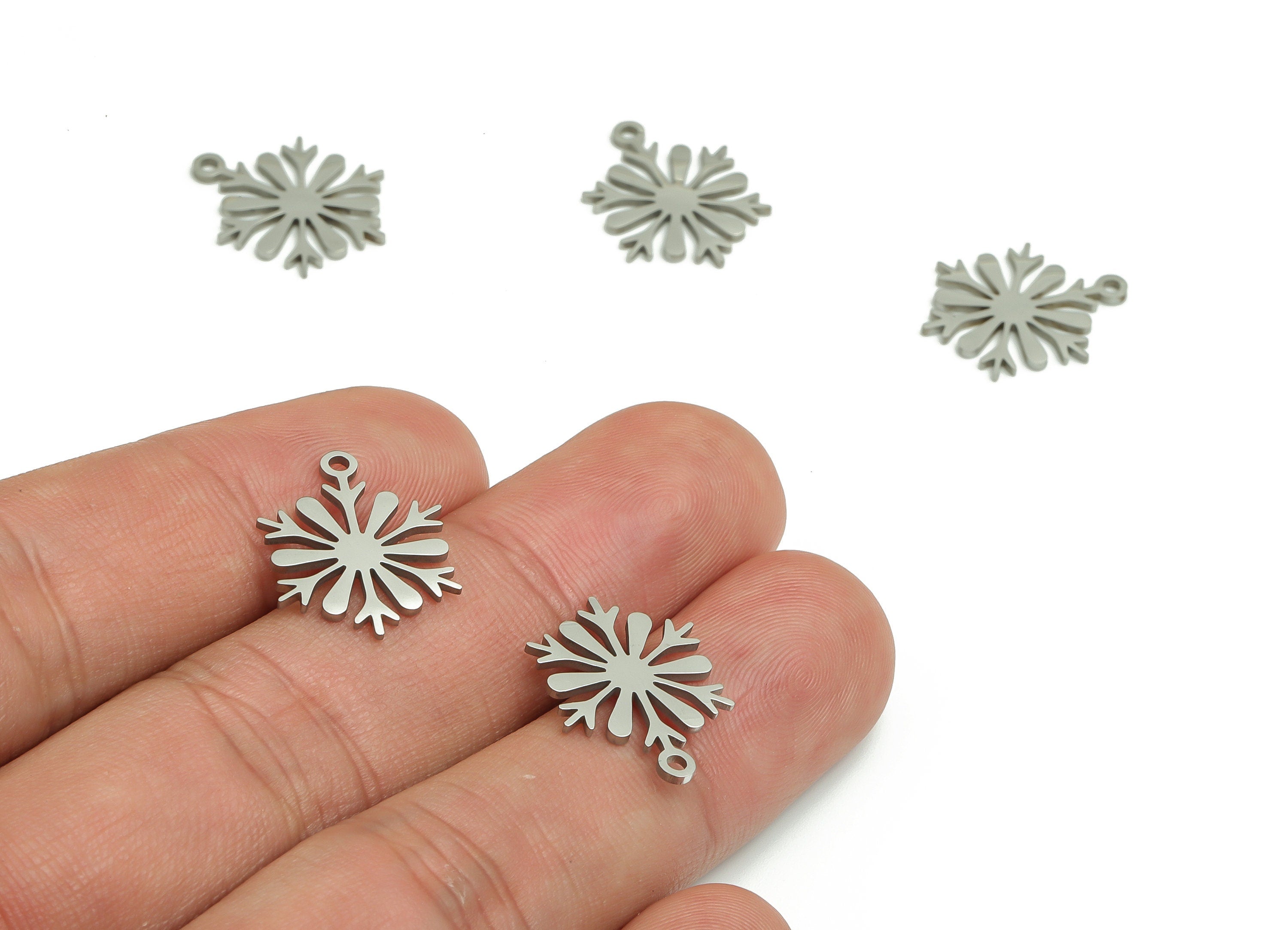 Stainless Steel Snowflake Earring Charms - Stainless Steel Flower Pendant - Jewelry Making Supplies - 17.9x13.7x0.9mm- SS1259 - DOMEDBAZAAR