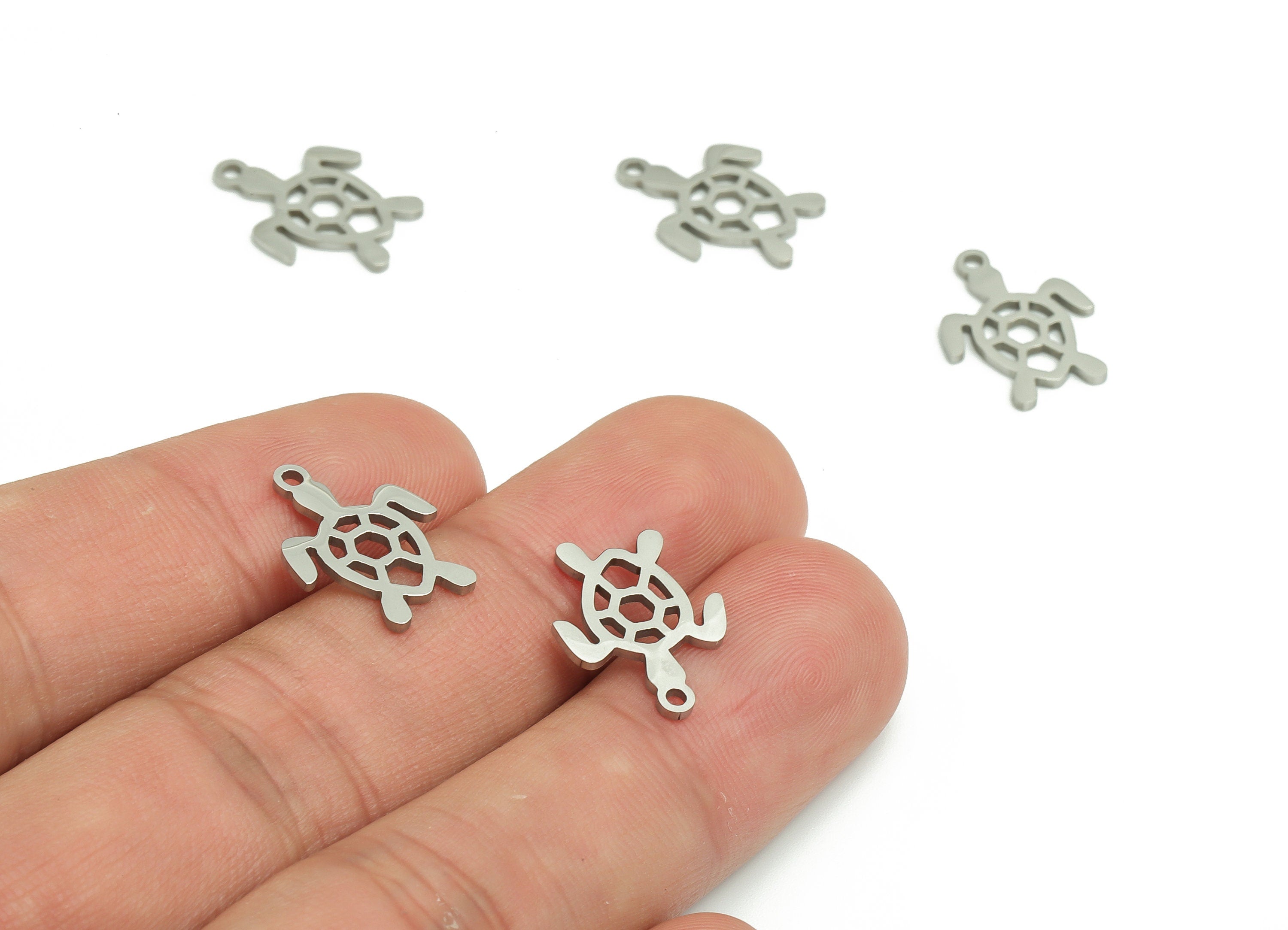 Stainless Steel Turtle Earring Charms - Stainless Turtle Pendant - Ocean Charms - Jewelry Making Supplies - 15.89x12.26x0.94mm - SS1293 - DOMEDBAZAAR