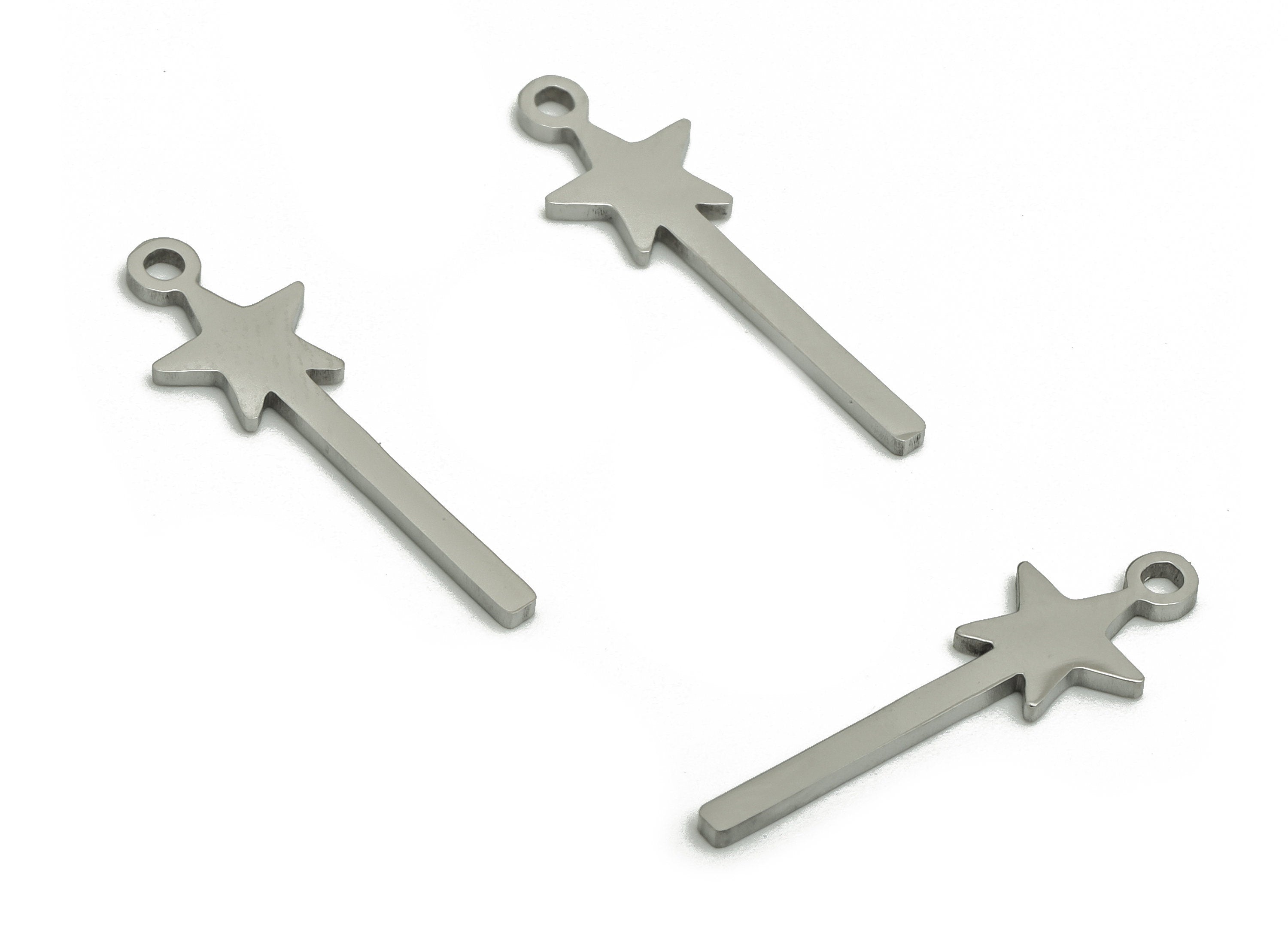 Stainless Steel Star Earring Charms - Stainless Steel Star Stick Pendant - Jewelry Making Supplies - 21.64x6.88x0.94mm - SS1286 - DOMEDBAZAAR