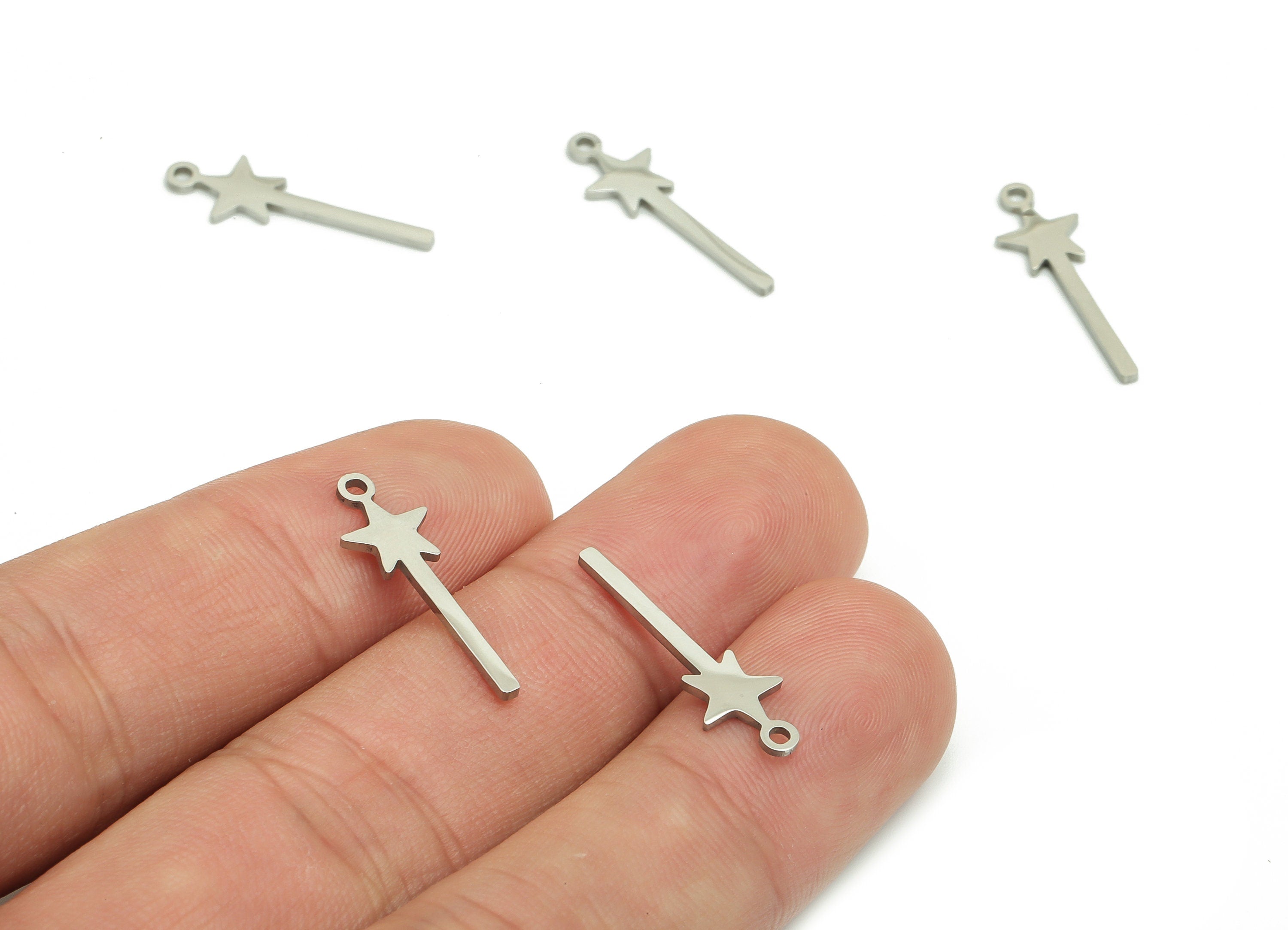 Stainless Steel Star Earring Charms - Stainless Steel Star Stick Pendant - Jewelry Making Supplies - 21.64x6.88x0.94mm - SS1286 - DOMEDBAZAAR