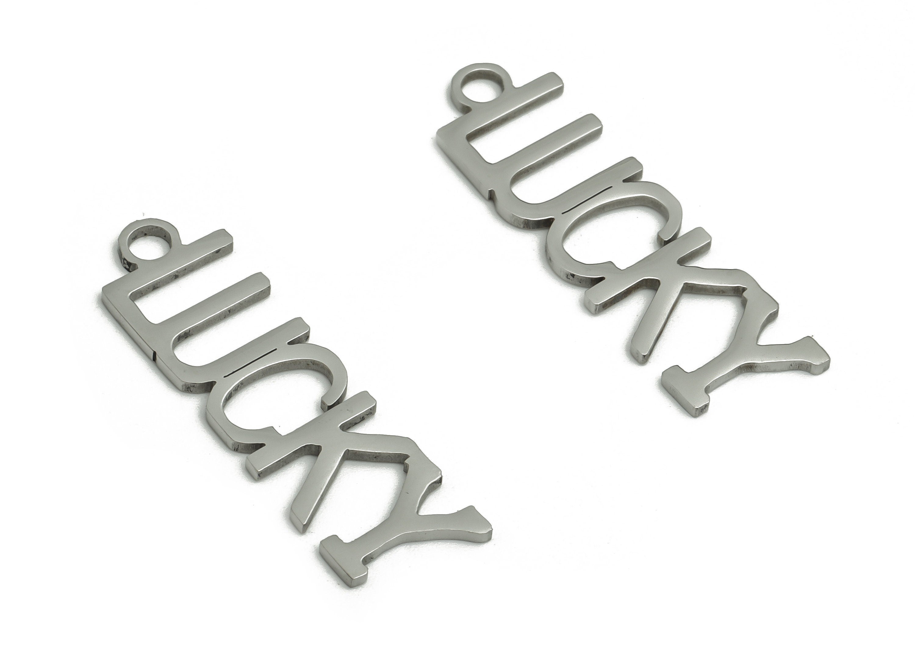 Stainless Steel LUCKY Word Earring Charms - Stainless Steel LUCKY Pendant - Jewelry Making Supplies - 29.55x8.83x1mm - SS1250 - DOMEDBAZAAR