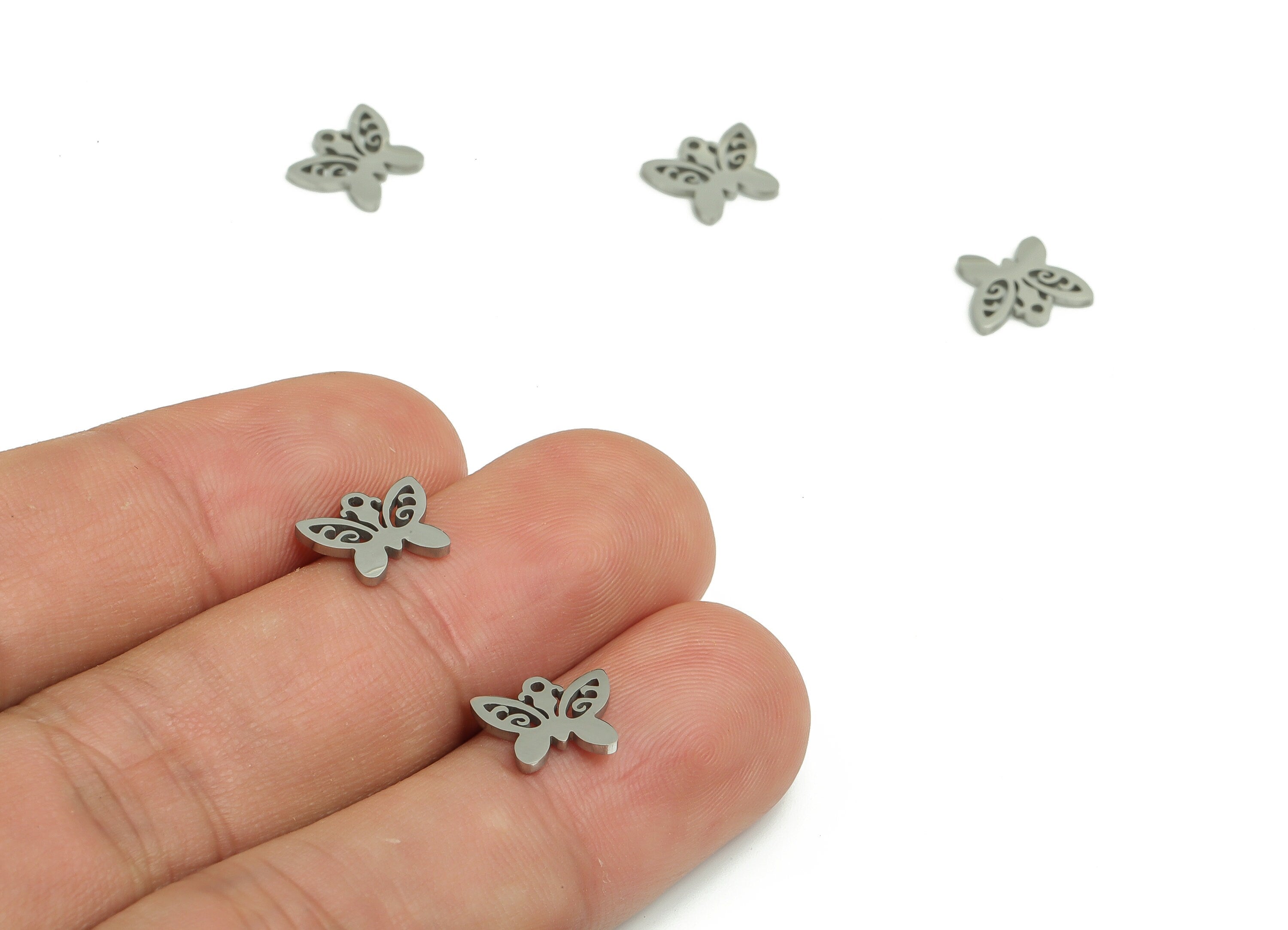 Stainless Steel Butterfly Earring Charms - Stainless Butterfly Pendant - Jewelry Making Supplies - 9.66x8.18x0.94mm - SS1260 - DOMEDBAZAAR