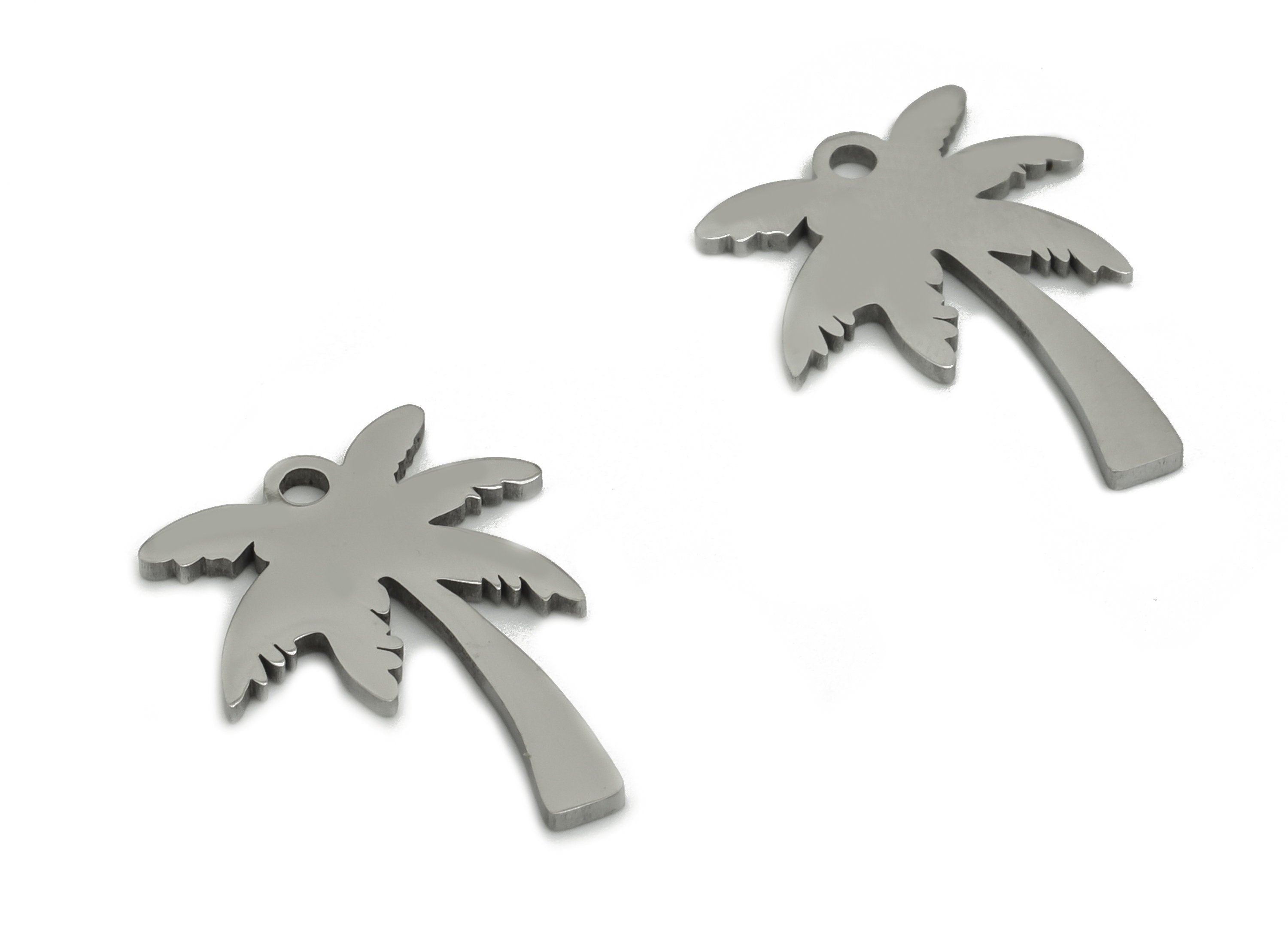 Stainless Steel Coconut Tree Earring Charms - Stainless Steel Palm Tree Pendant - Jewelry Making Supplies - 16.76x12.6x0.9mm - SS1282 - DOMEDBAZAAR