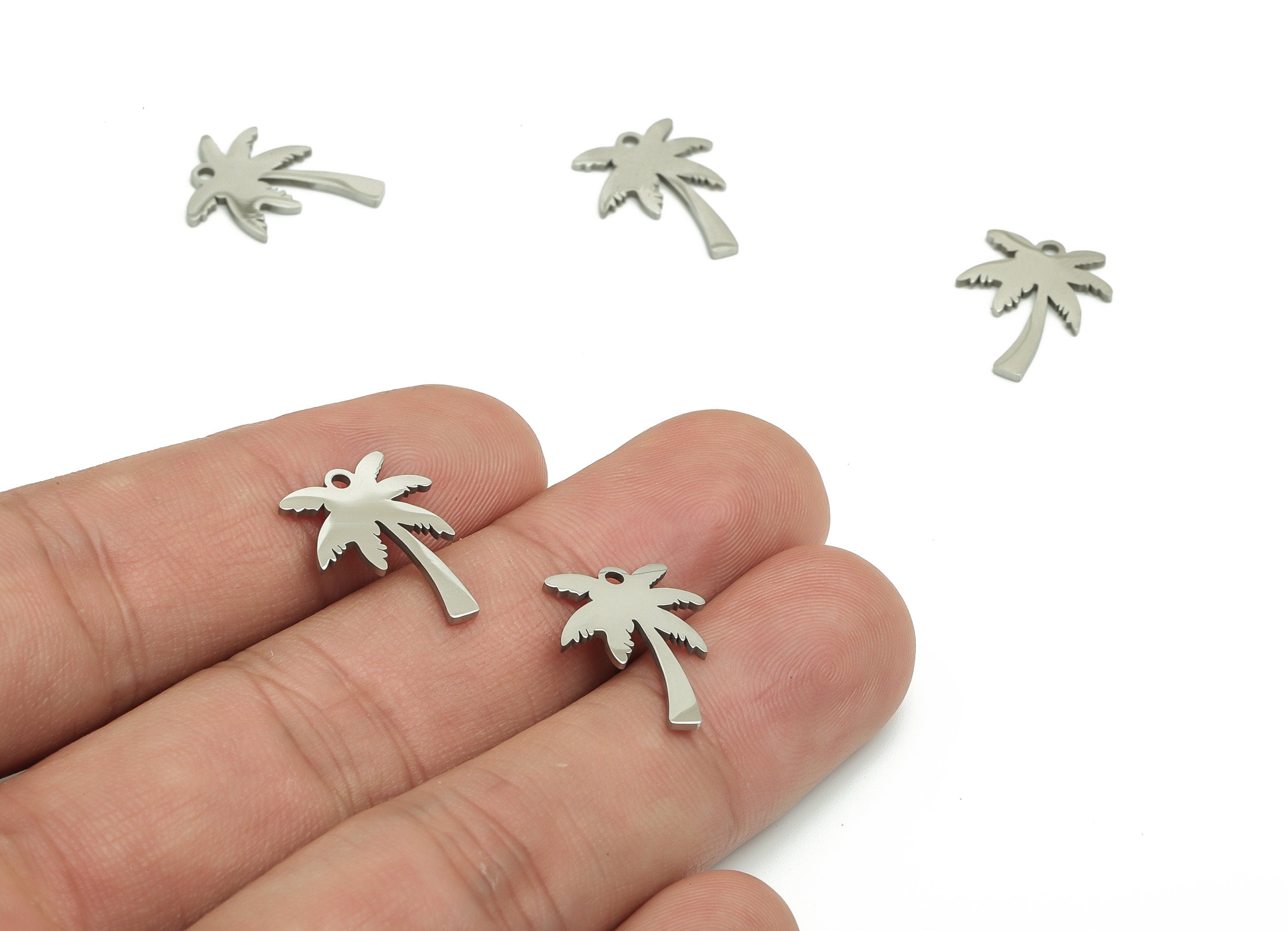 Stainless Steel Coconut Tree Earring Charms - Stainless Steel Palm Tree Pendant - Jewelry Making Supplies - 16.76x12.6x0.9mm - SS1282 - DOMEDBAZAAR