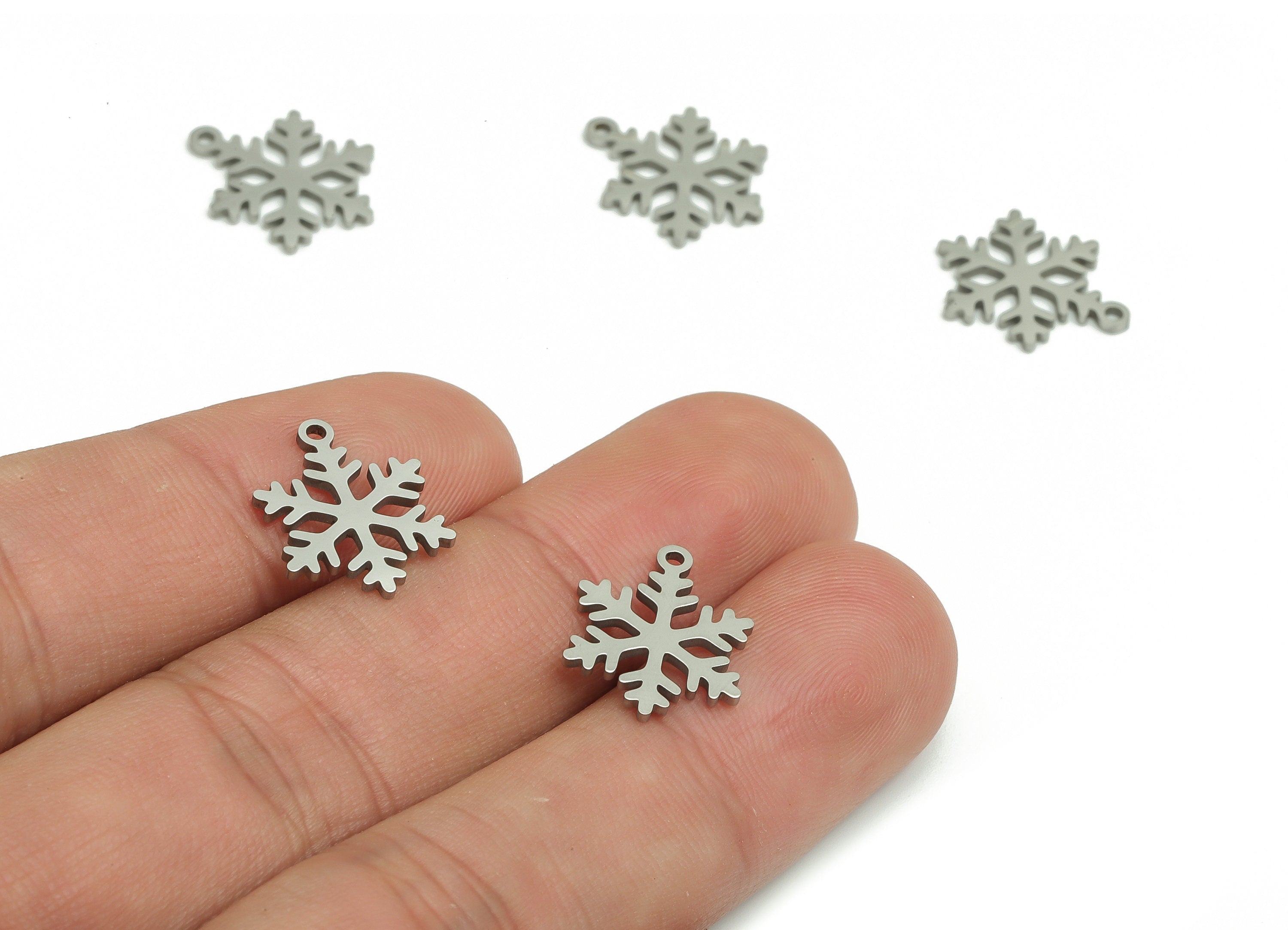 Stainless Steel Snowflake Earring Charms - Stainless Steel Christmas Snowflake Pendant - Jewelry Making Supplies - 15.2x11.8x0.9mm- SS1285 - DOMEDBAZAAR