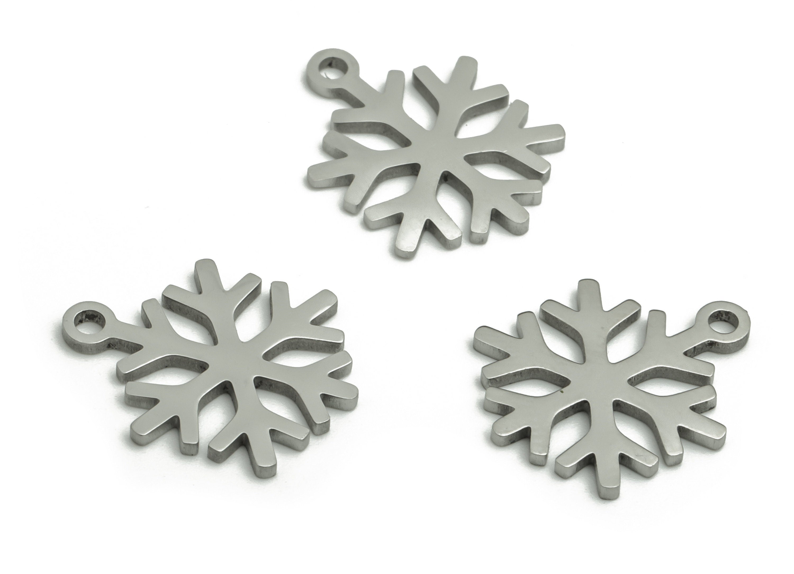 Stainless Steel Snowflake Earring Charms - Stainless Steel Christmas Snowflake Pendant - Jewelry Making Supplies - 15.06x11.8x1mm - SS1279 - DOMEDBAZAAR